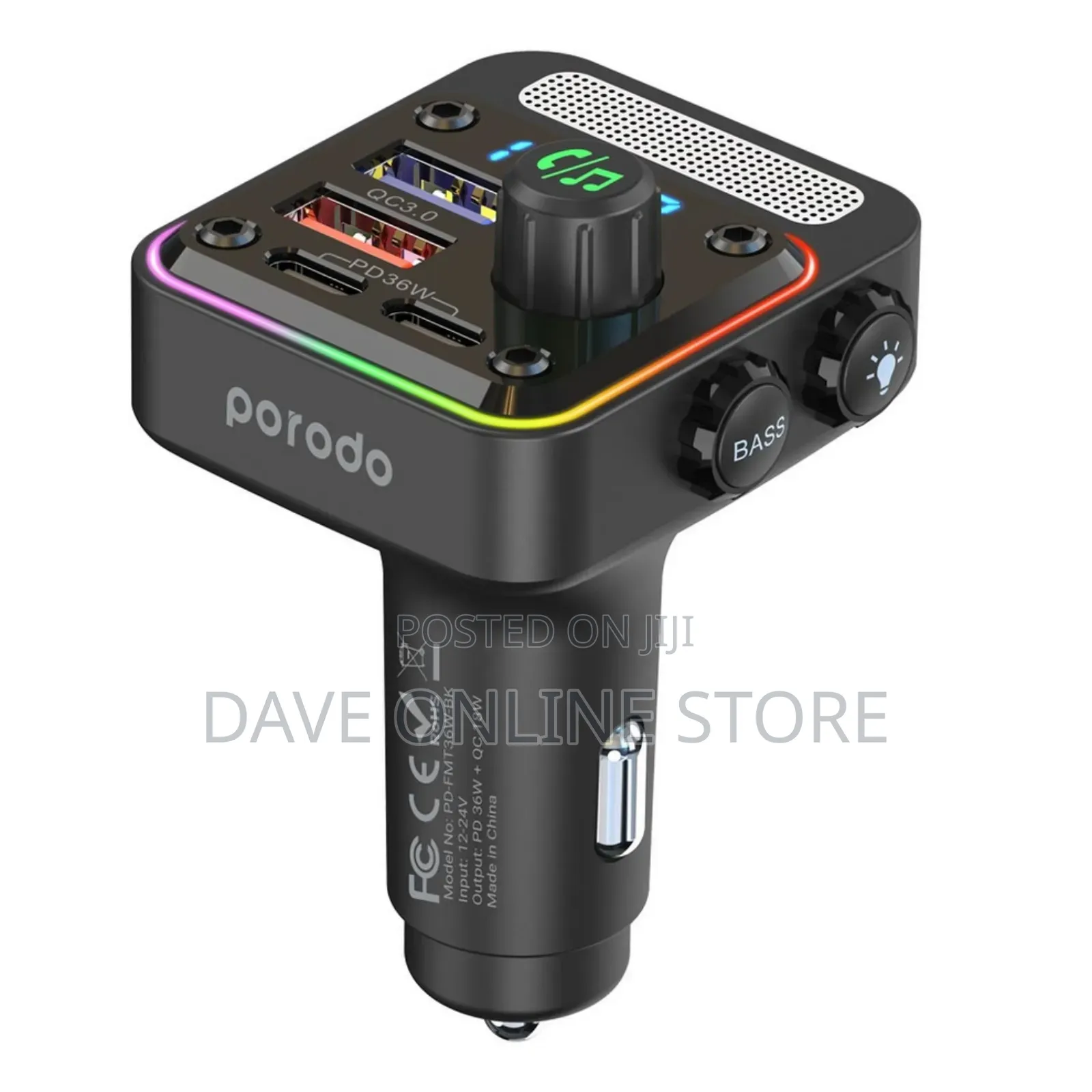 Porodo Quick-Charge Fm Car Charger Pd 36w - Black