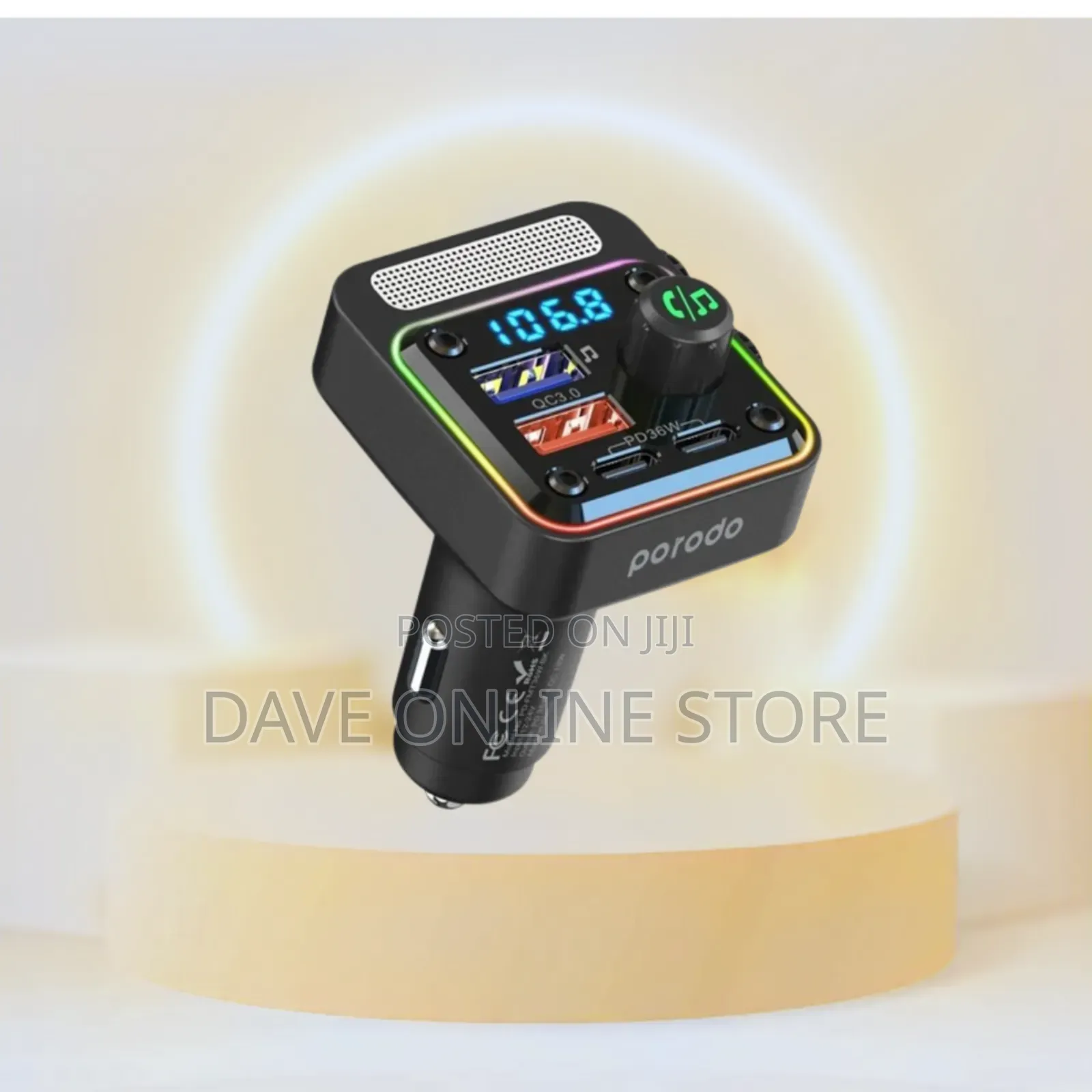 Porodo Quick-Charge Fm Car Charger Pd 36w - Black
