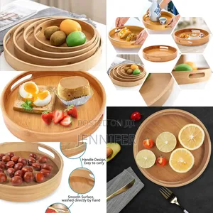 Bamboo 4pcs Round Wooden Natural Serving Trays