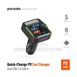 Porodo 3-in-1 Fm Car Charger With 36w Power Delivery - Black