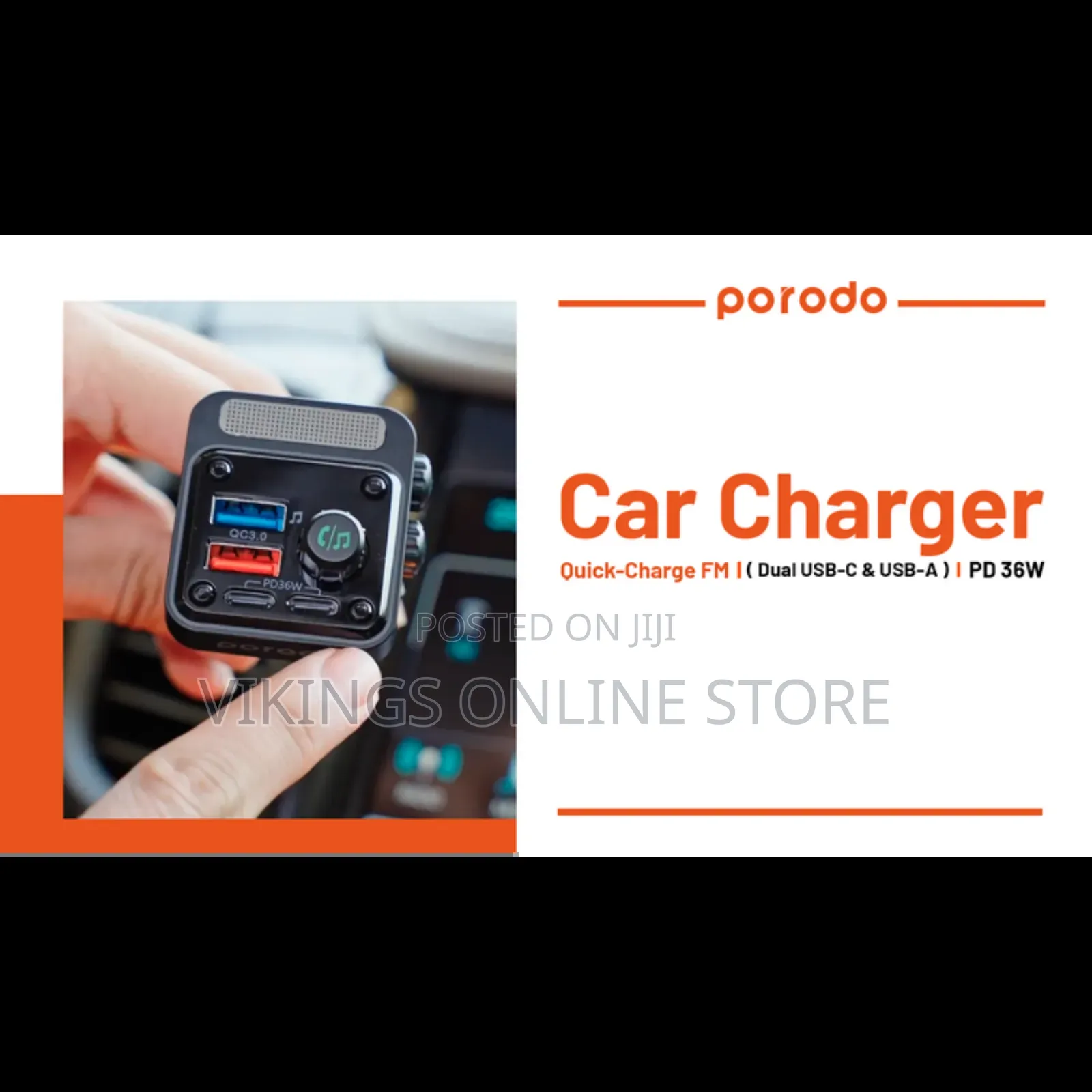 Porodo 3-in-1 Fm Car Charger With 36w Power Delivery - Black