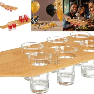 Bamboo Handles 6 Glasses Wine Shot Holder
