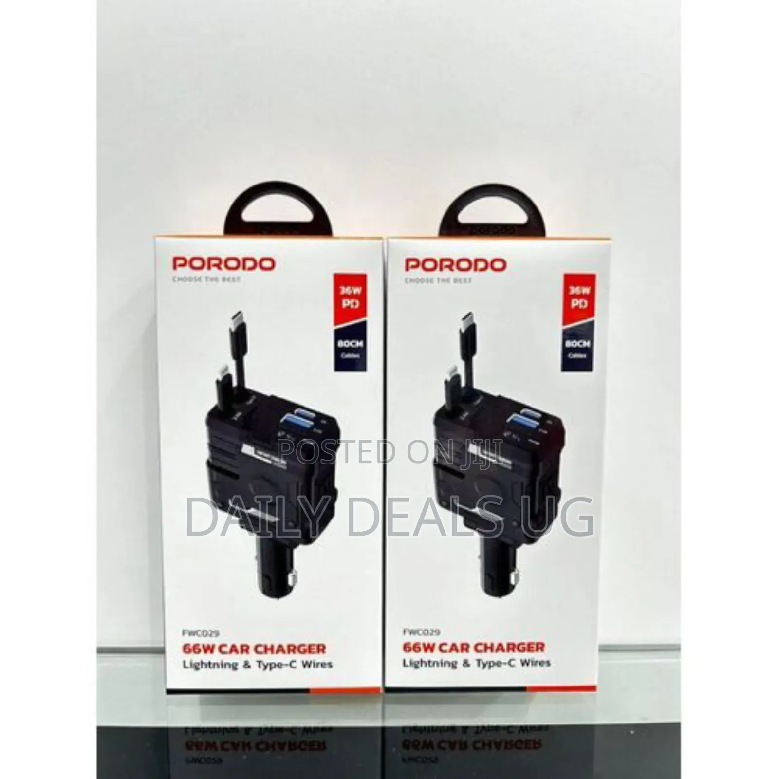 Porodo 66w Car Charger Lightning Type-C - Black