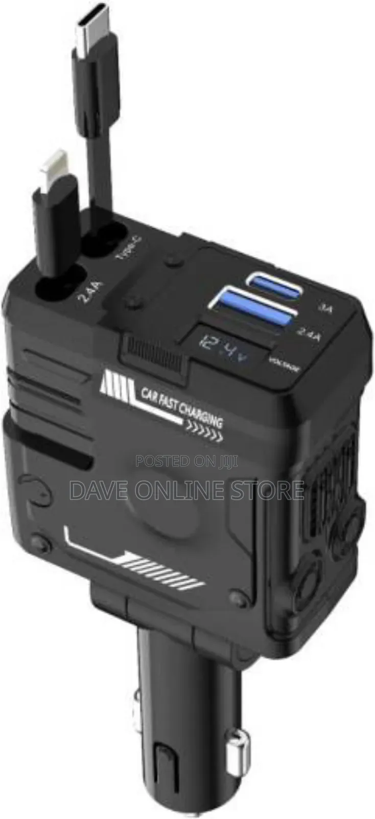 Porodo 4in1 Retractable 66w Car Charger - Black