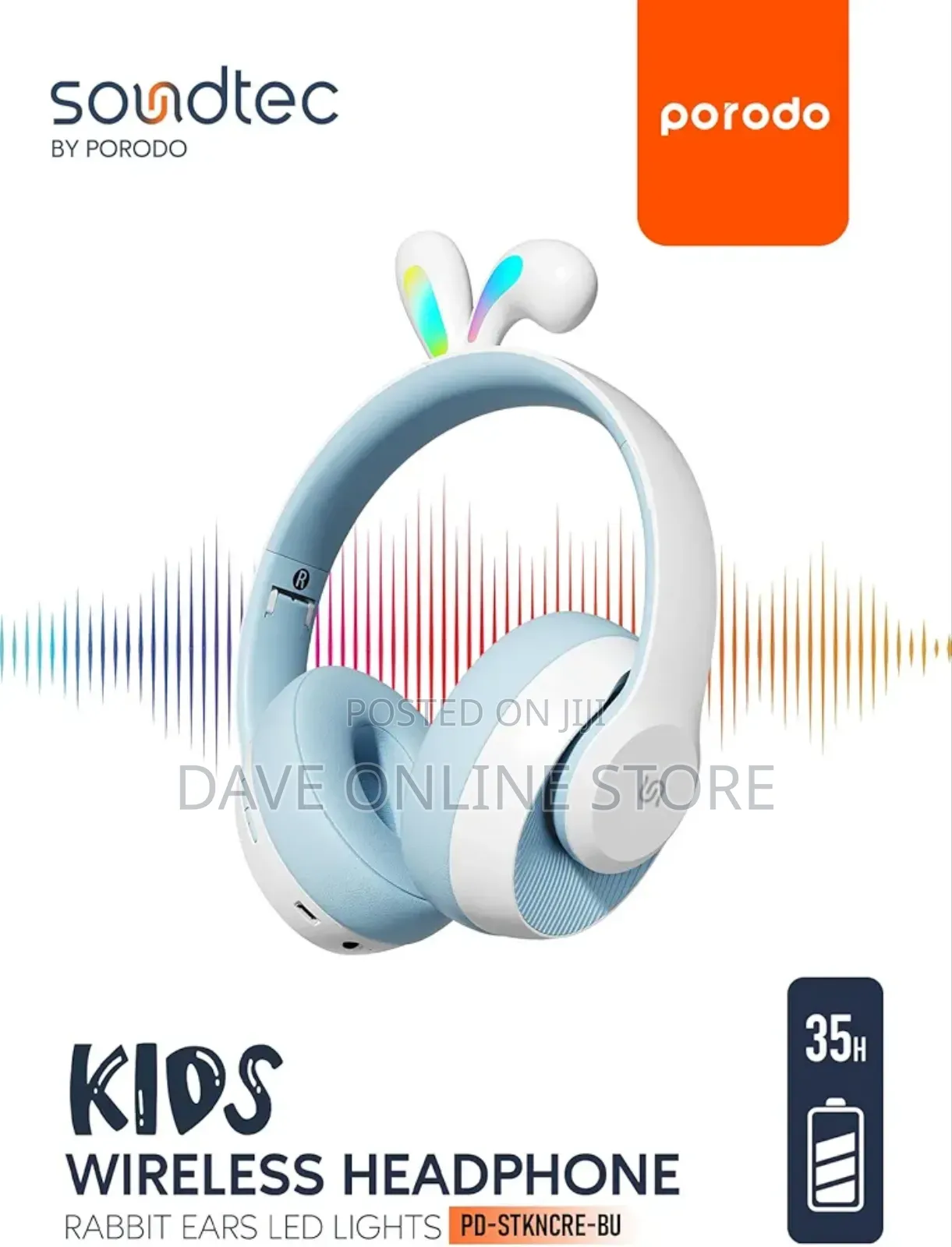 Porodo Soundtec Kids Wireless Headphone Rabbit Ears Lights
