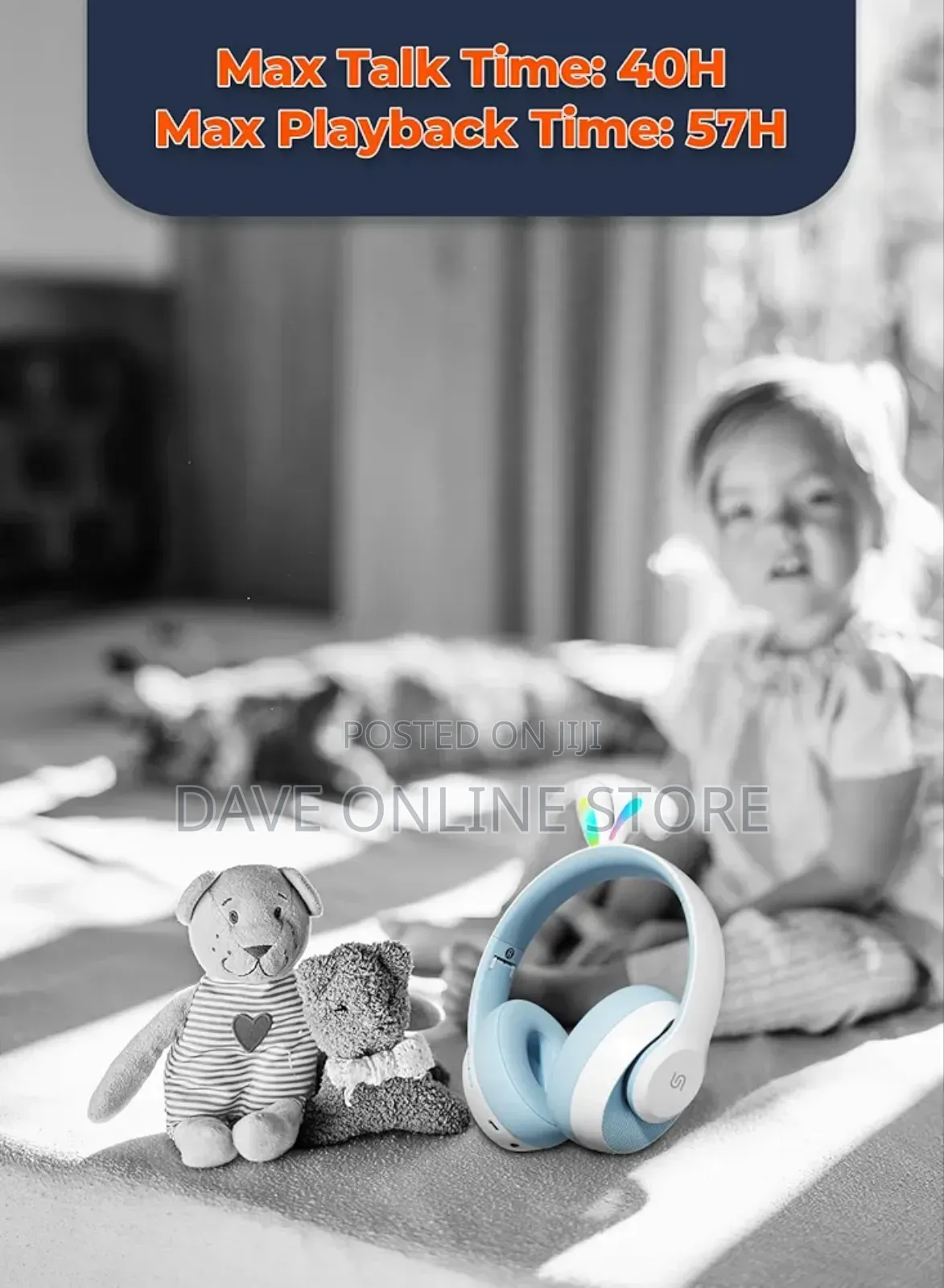 Porodo Soundtec Kids Wireless Headphone Rabbit Ears Lights
