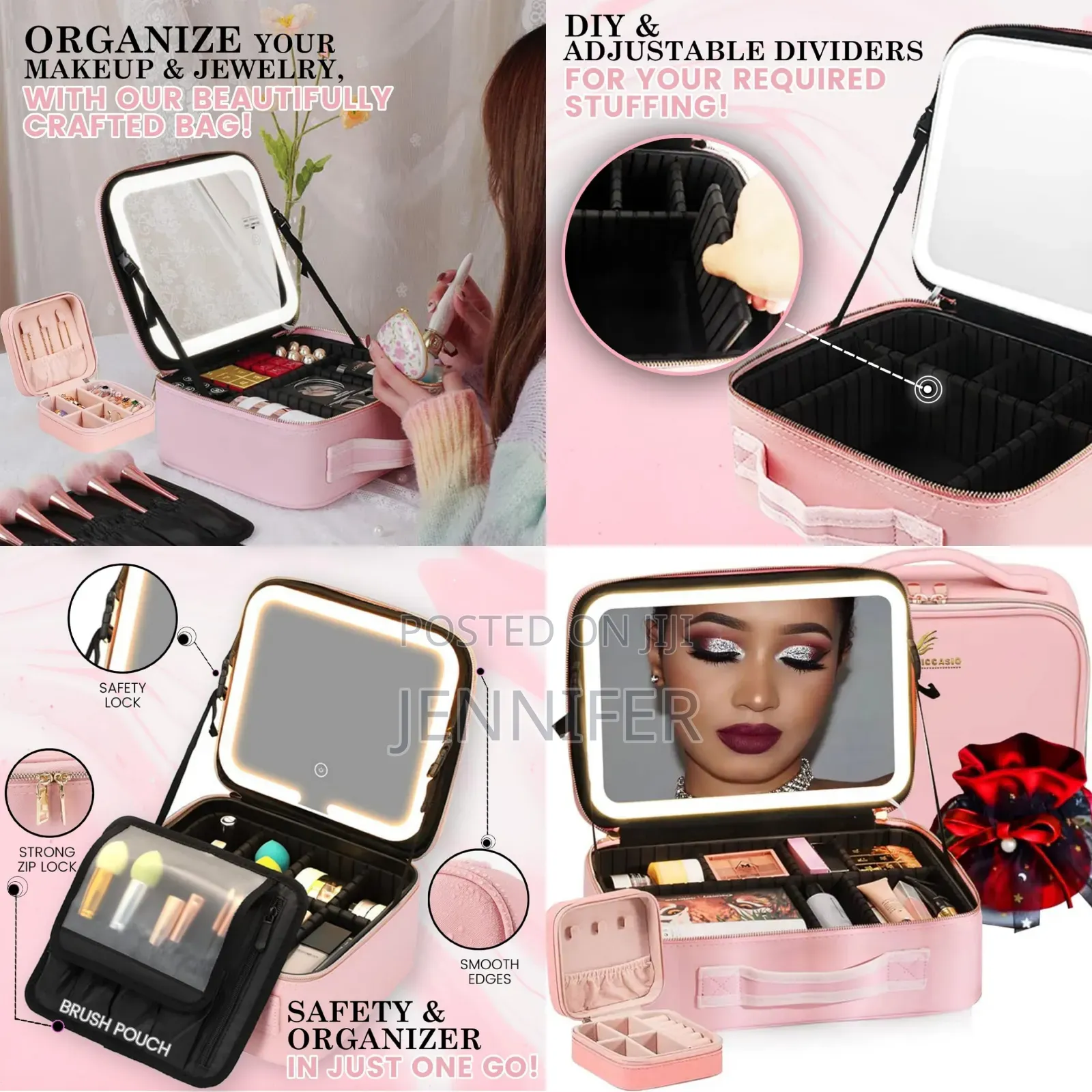 Travel Make Up Organiser Bag With Led Light Vanity Mirror