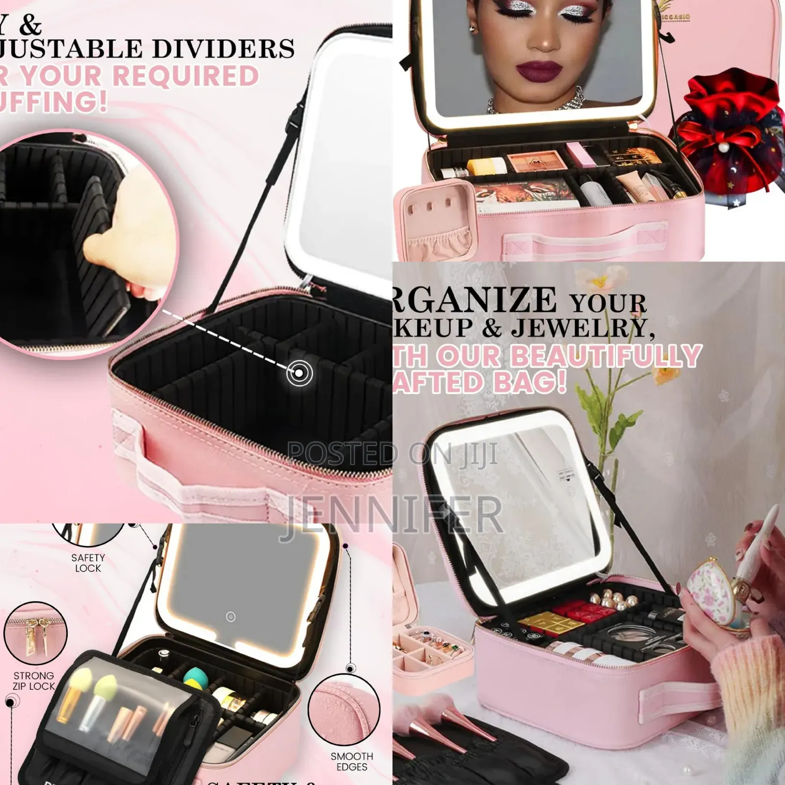 Travel Make Up Organiser Bag With Led Light Vanity Mirror
