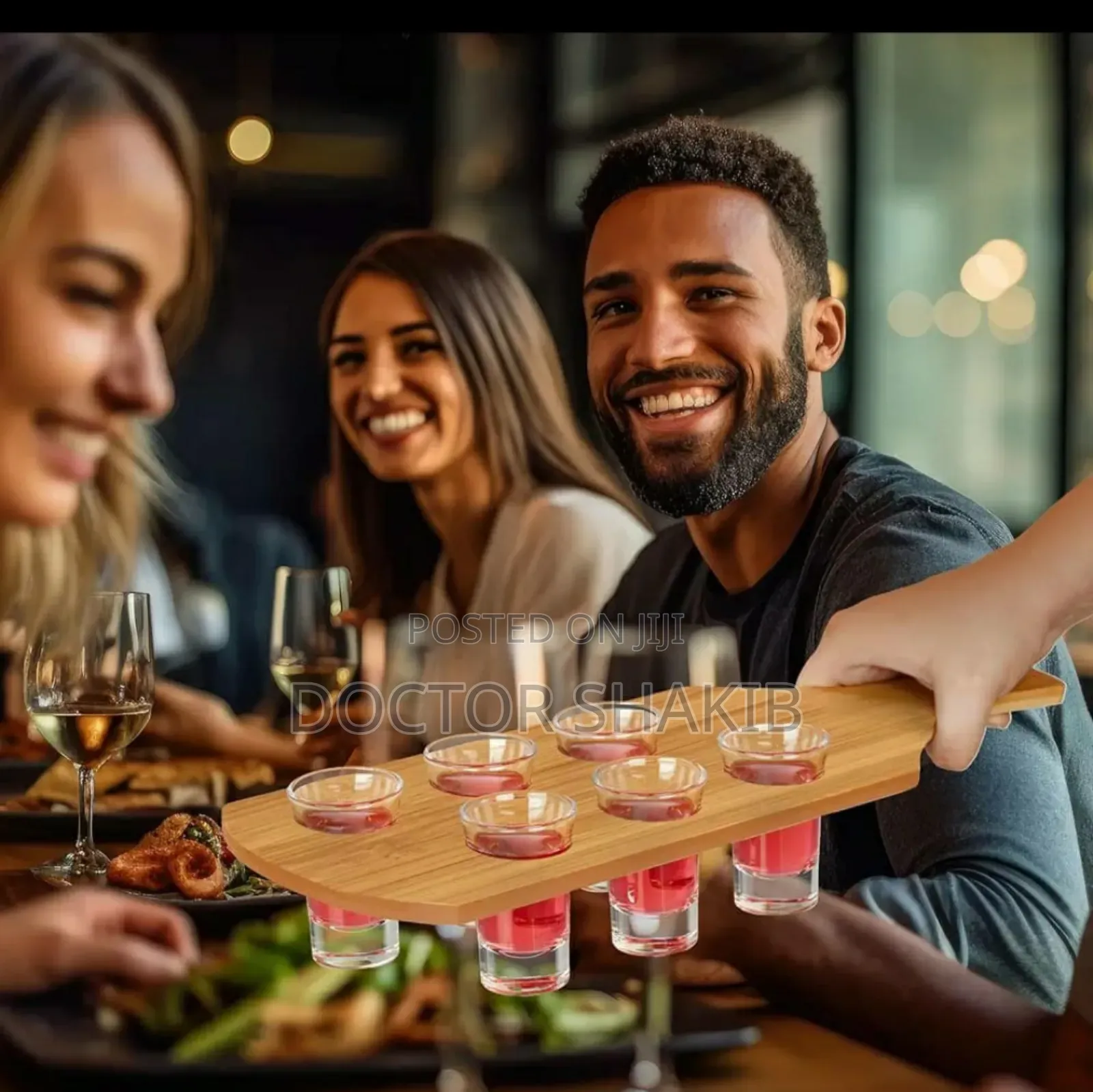 New Bamboo Handles 6 Glasses Wine Shot Holder