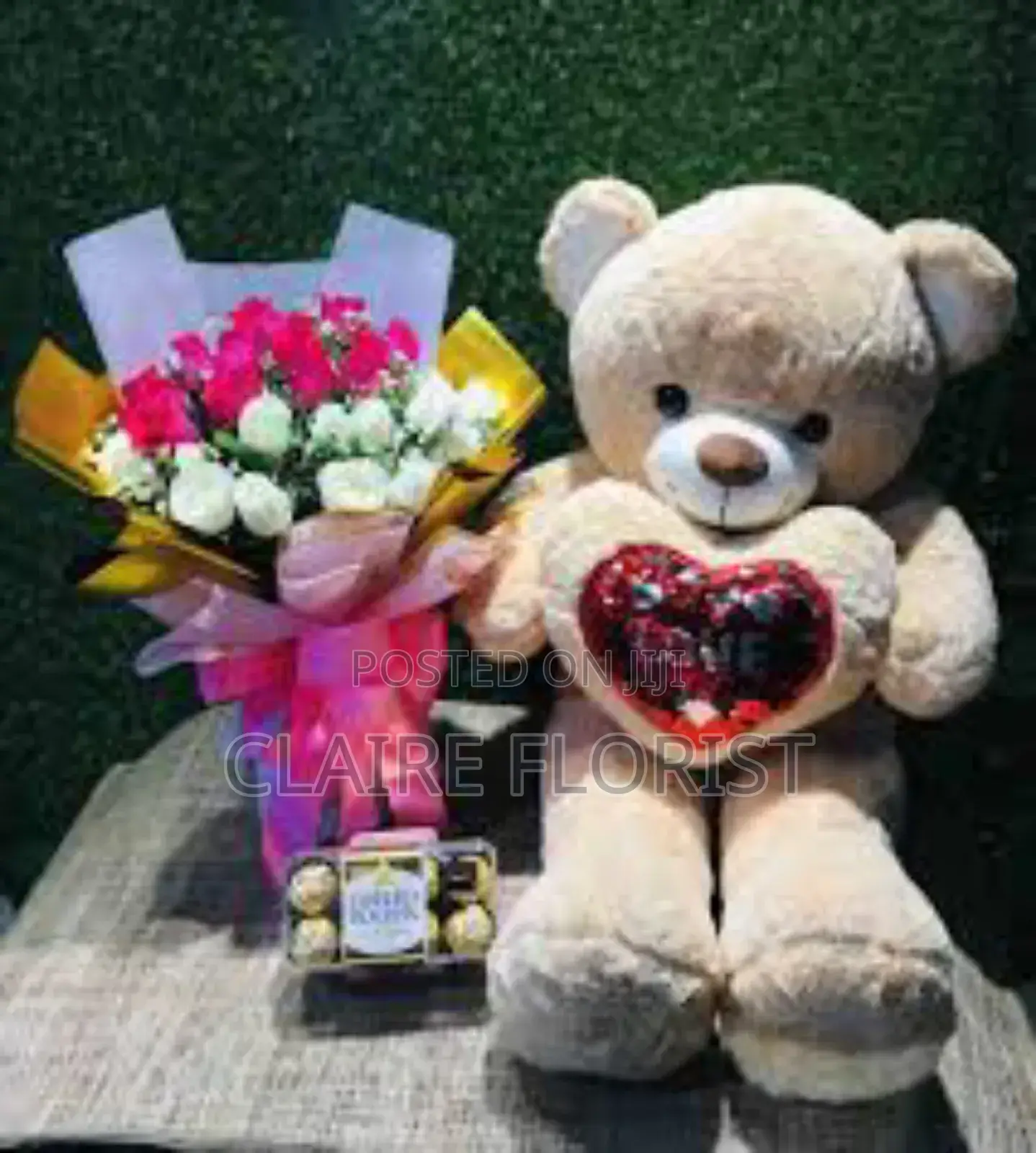 Birthday Rose Bouquets With Teddy Bear and Wine and Queen Cakes