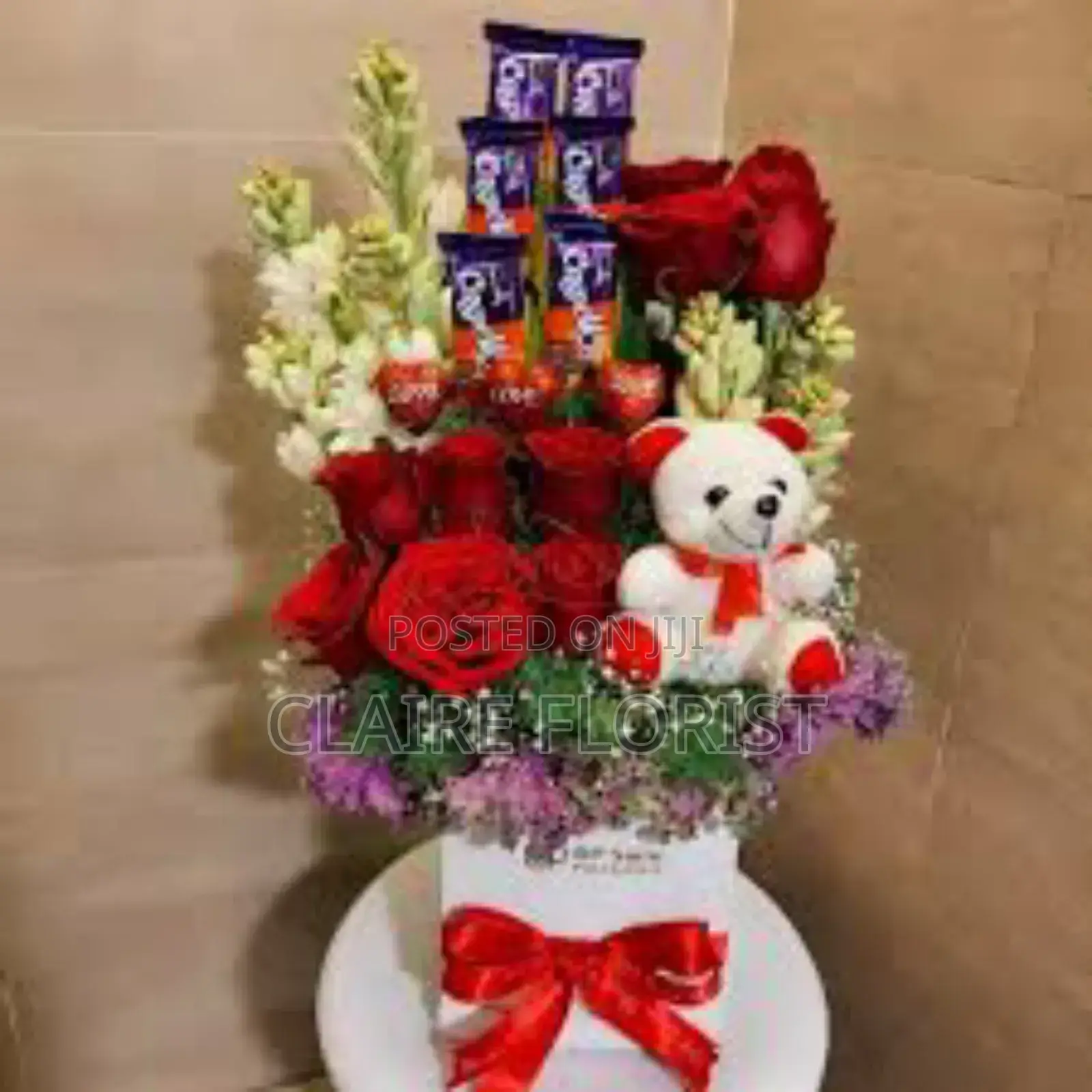 Birthday Rose Bouquets With Teddy Bear and Wine and Queen Cakes