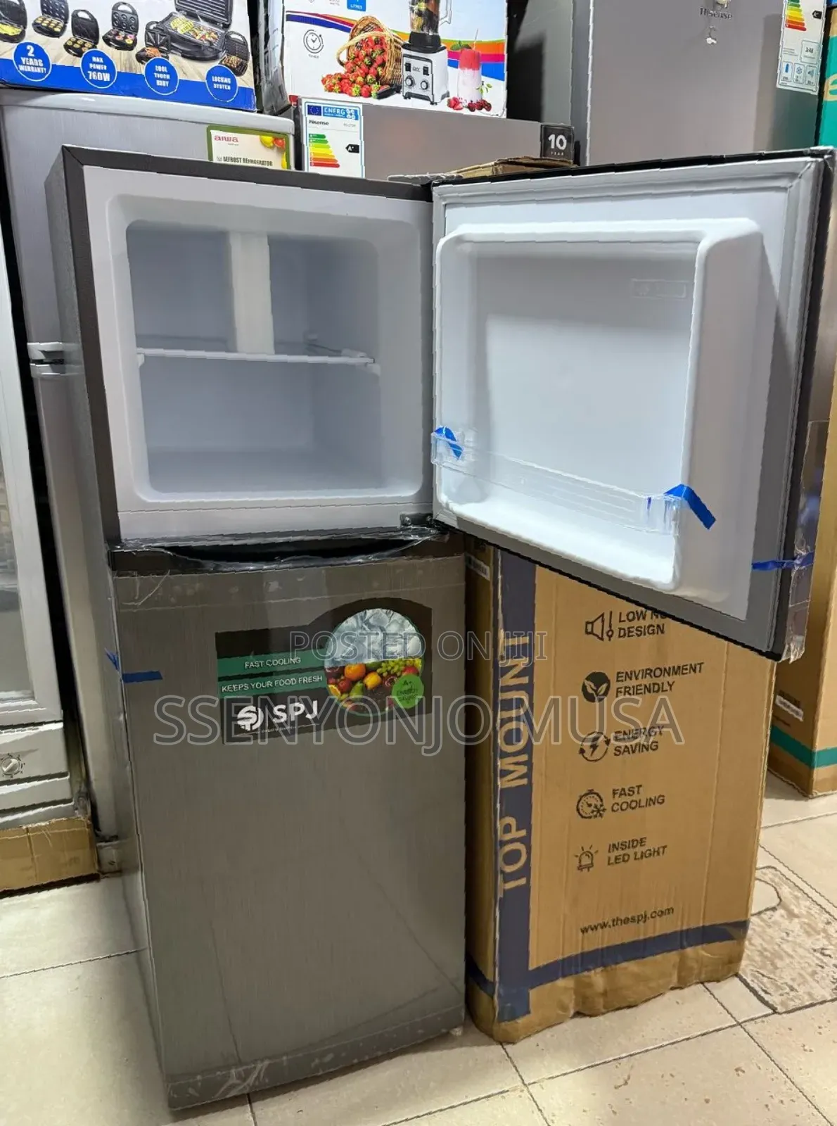SPJ 160l Double Door Fridge - Top Freezer, Defrost, Silver-