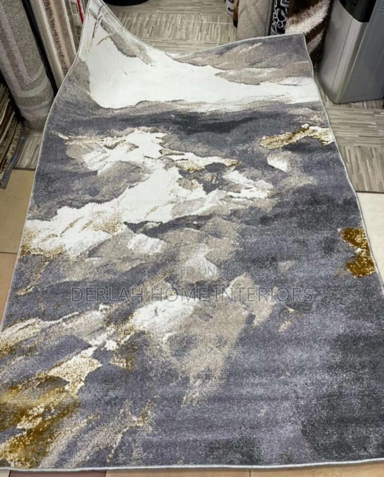 Cream and Gold Designs Center Table Carpet