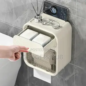 Photo - Wall-Mounted Tissue Storage Box With Adhesive Wall Hook