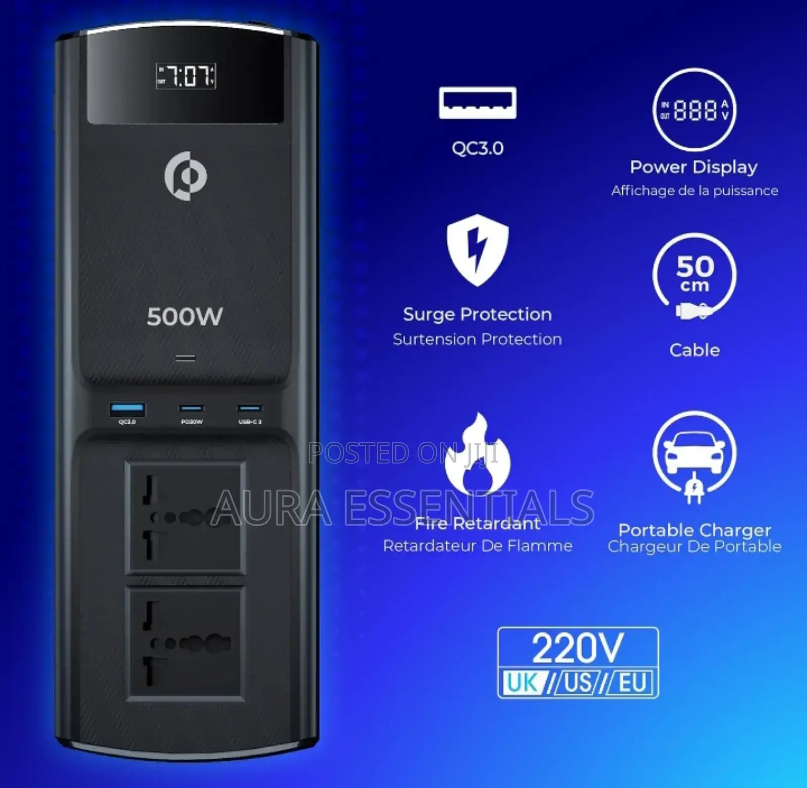 Powerology 500w Universal Multi-Port Car Inverter
