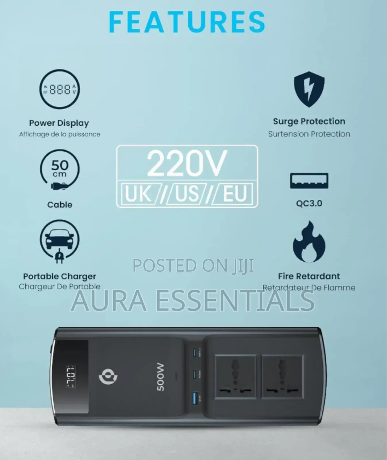 Powerology 500w Universal Multi-Port Car Inverter