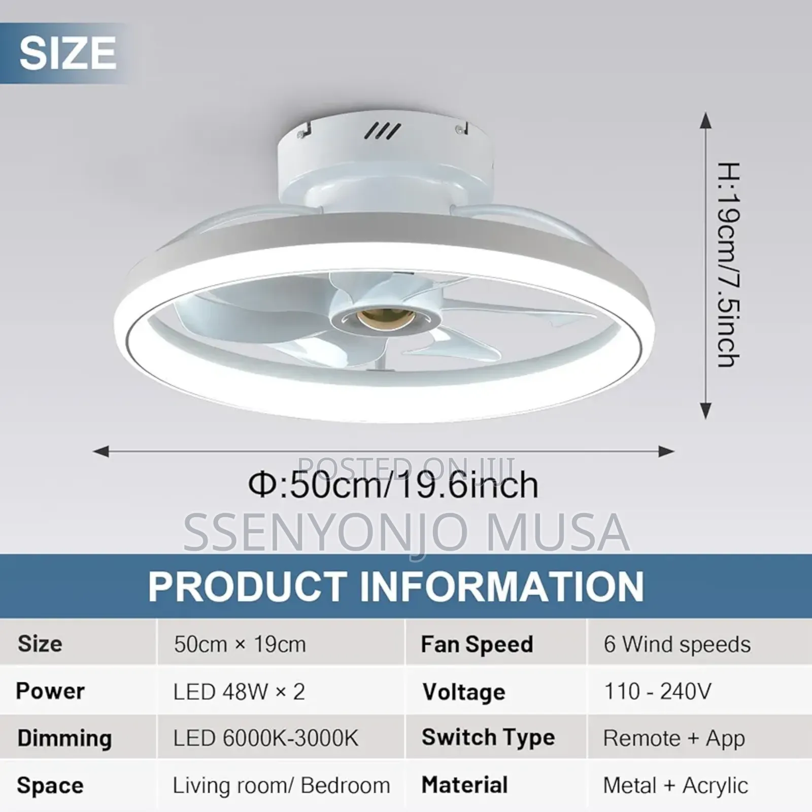 Modern 19.7" Smart Ceiling Fan With Led Lights - Remote/App