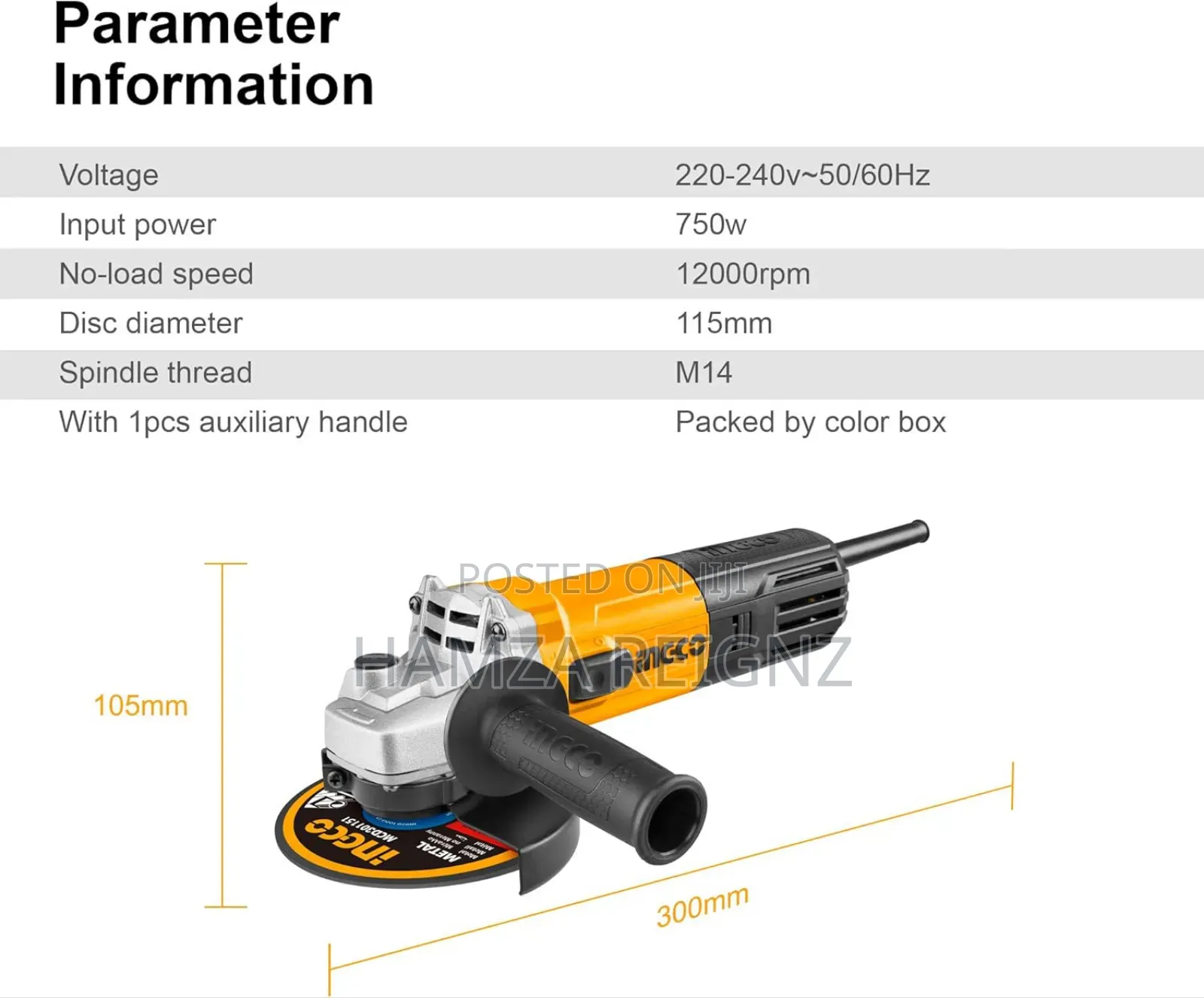 Ingco Angle Grinder With 1pcs Auxiliary Handle 750w
