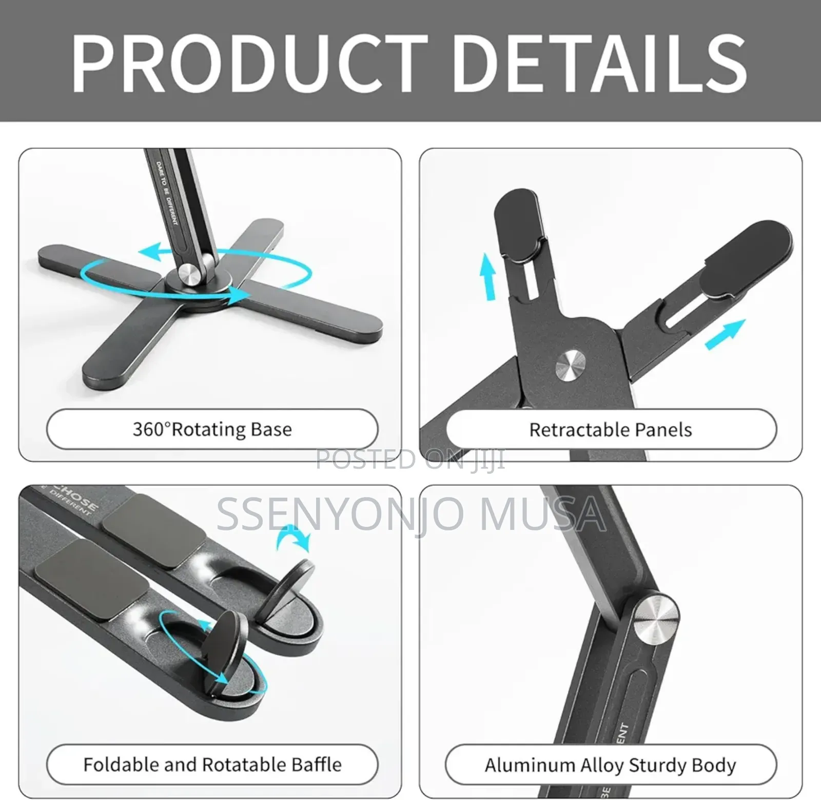 Joyask Gray Laptop Stand - Clip Mount, Aluminium, Swivel