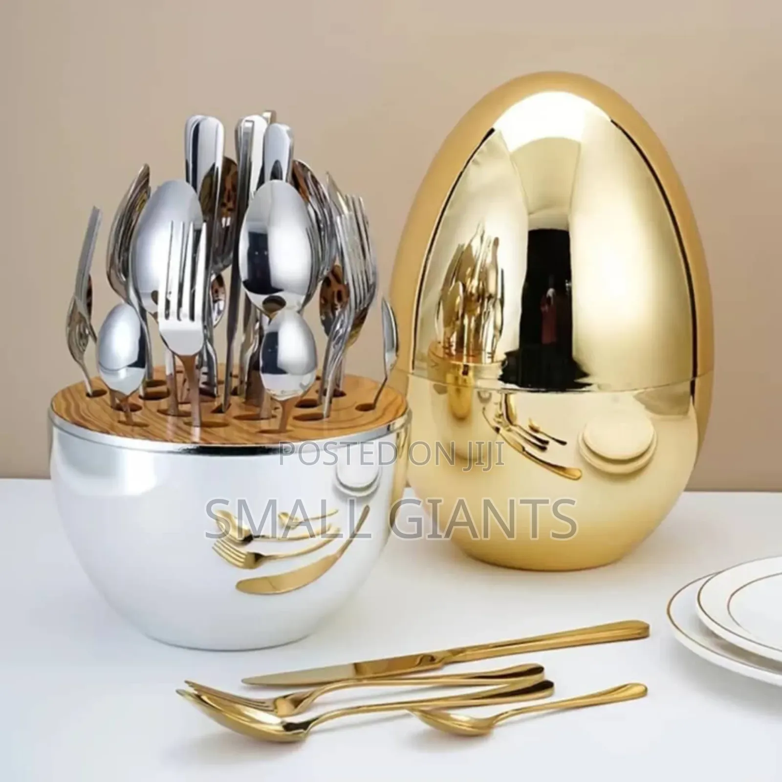 24pcs Gold/Silver Egg-Shaped Stainless Steel Cutlery Holder
