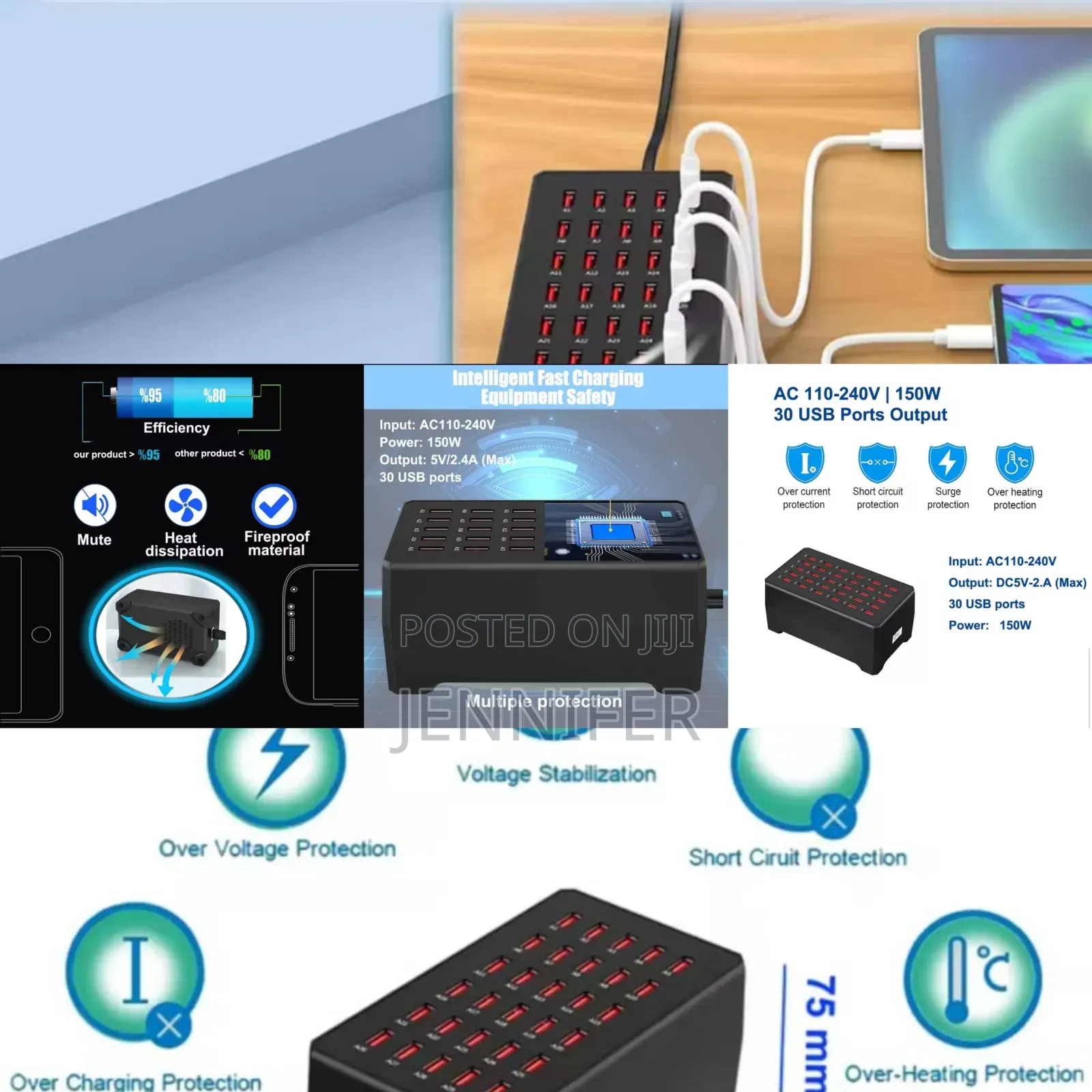 30-Port 150w/30a Multiple Usb Charging Station