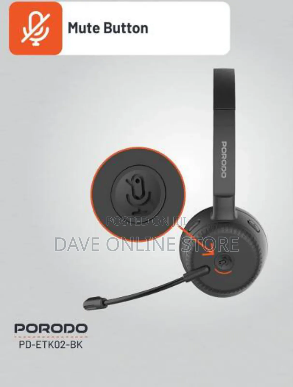 Porodo Office Wireless Headset, 20mw Max Power- Black