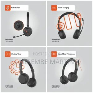 Porodo Office Wireless Headset - Black Sku: Pd-Etk02-Bk