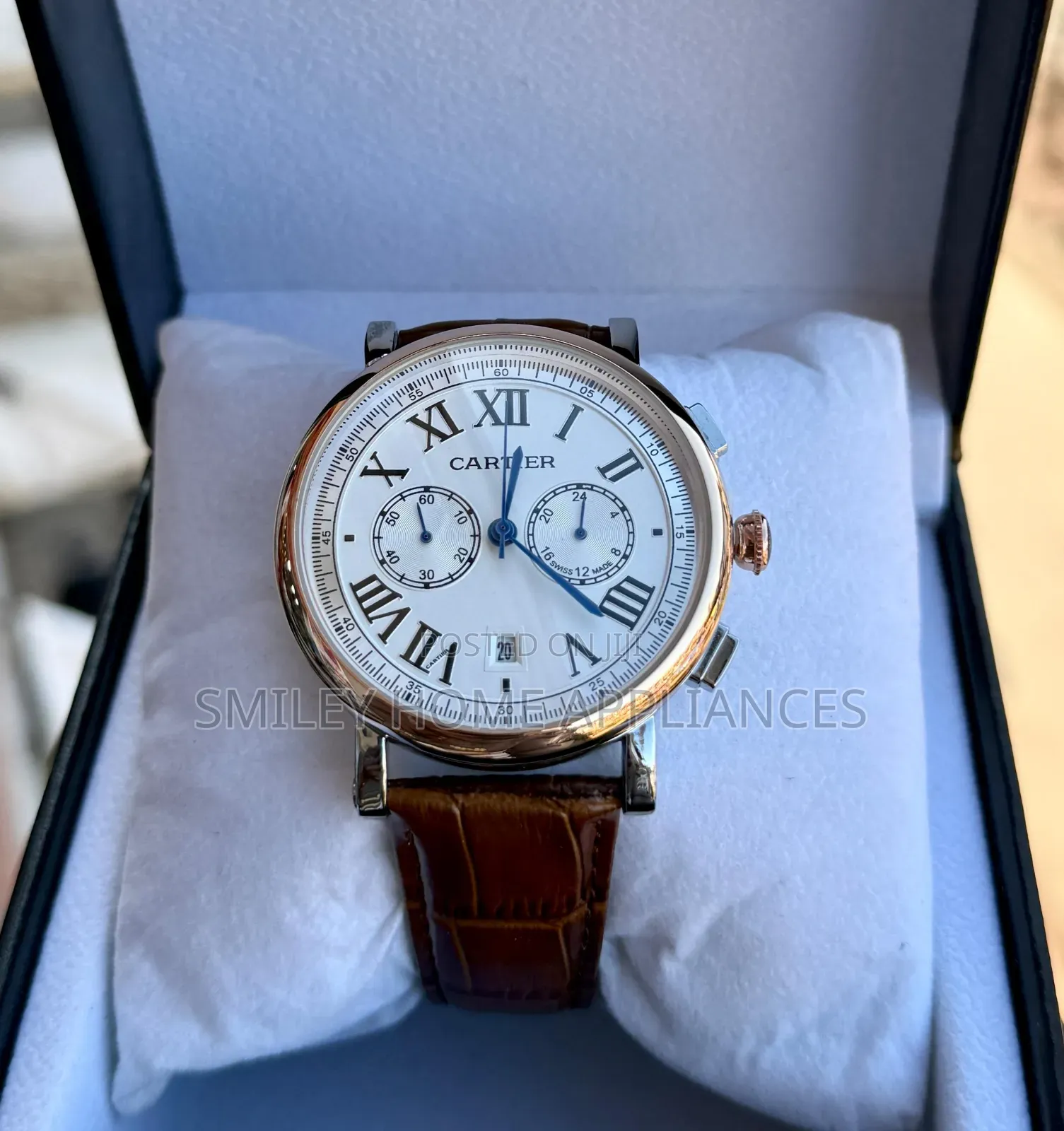Cartier Brown Leather Strapped Men's White Face Watch