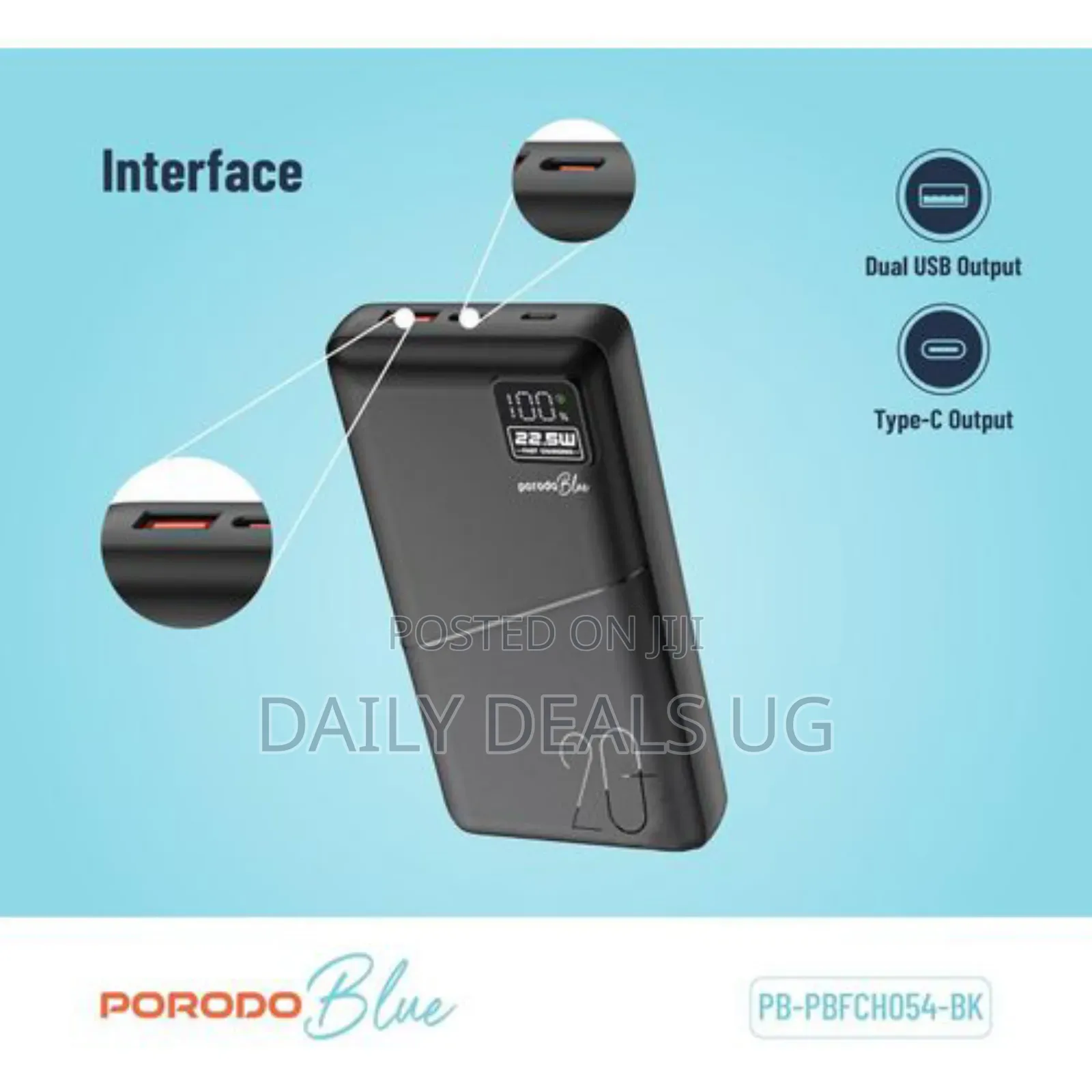 Porodo Blue Quick Charge Power Bank Mah, 20w – Black