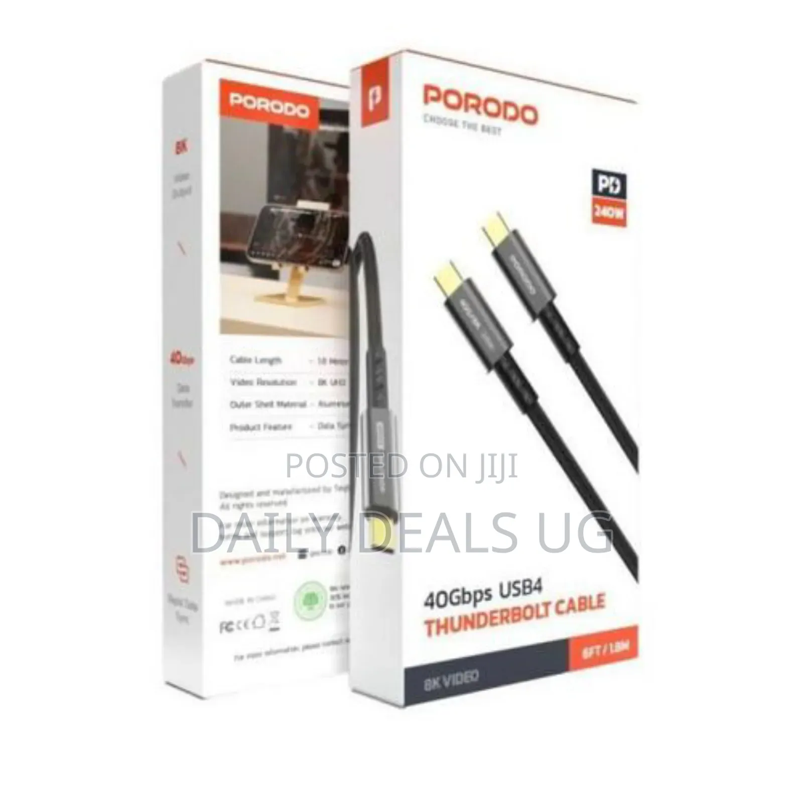 Porodo Woven Typec-C Cable 240w 40gbps 60hz - Black