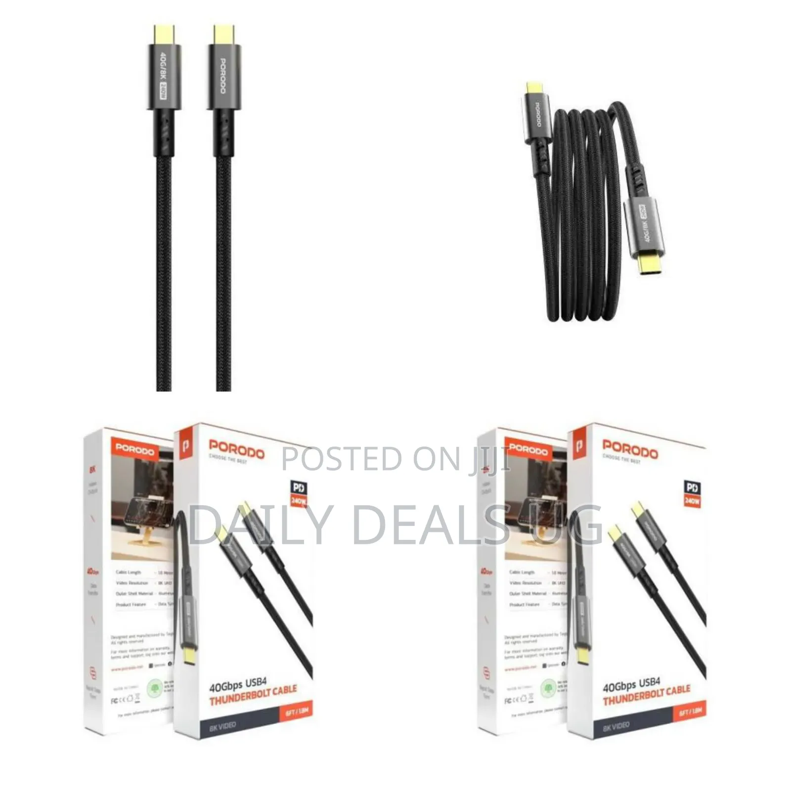 Porodo Woven Typec-C Cable 240w 40gbps 60hz - Black