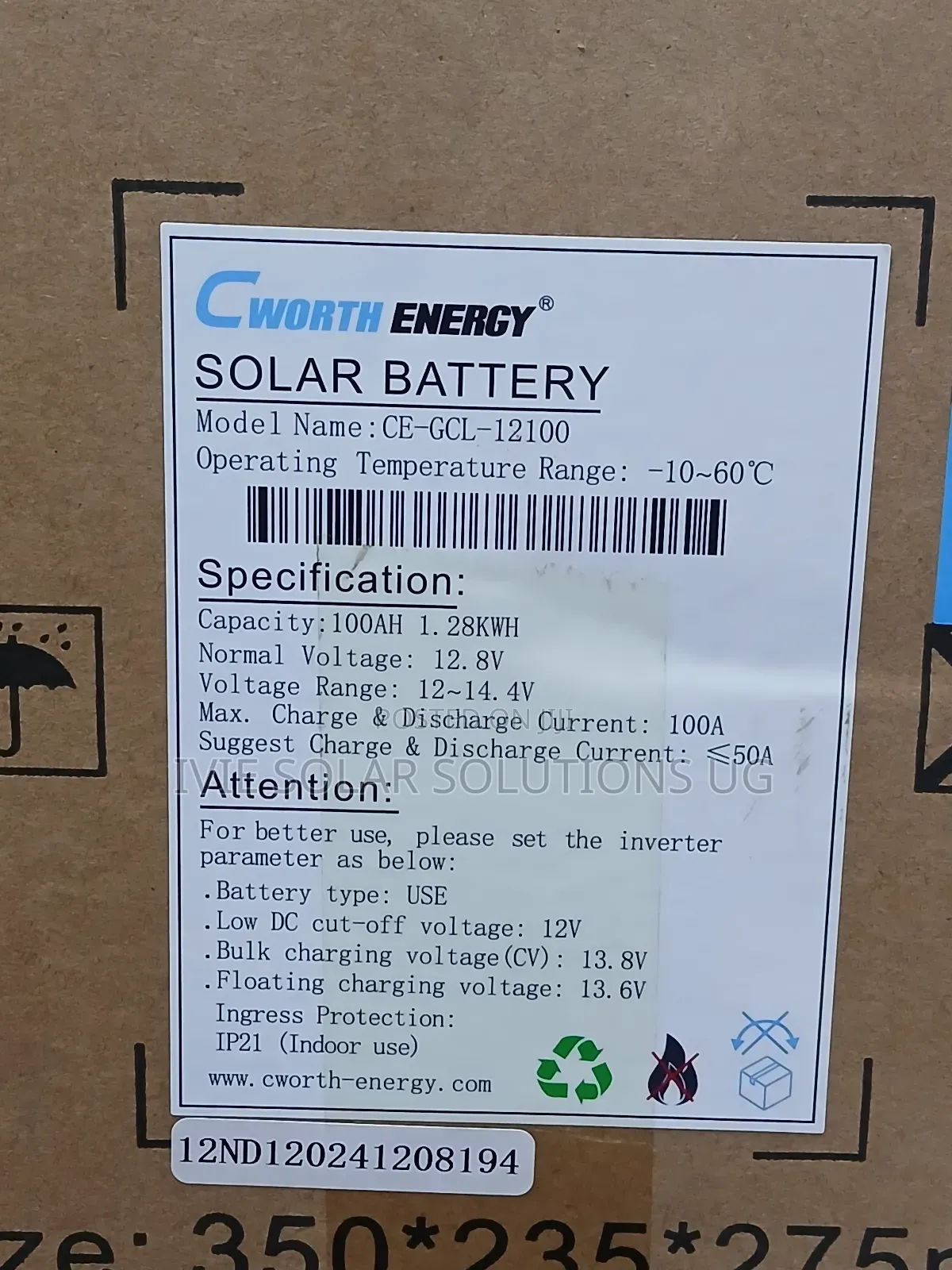 Cworth Energy Lithium Ion Phosphate Battery 100ah 1.28kwh