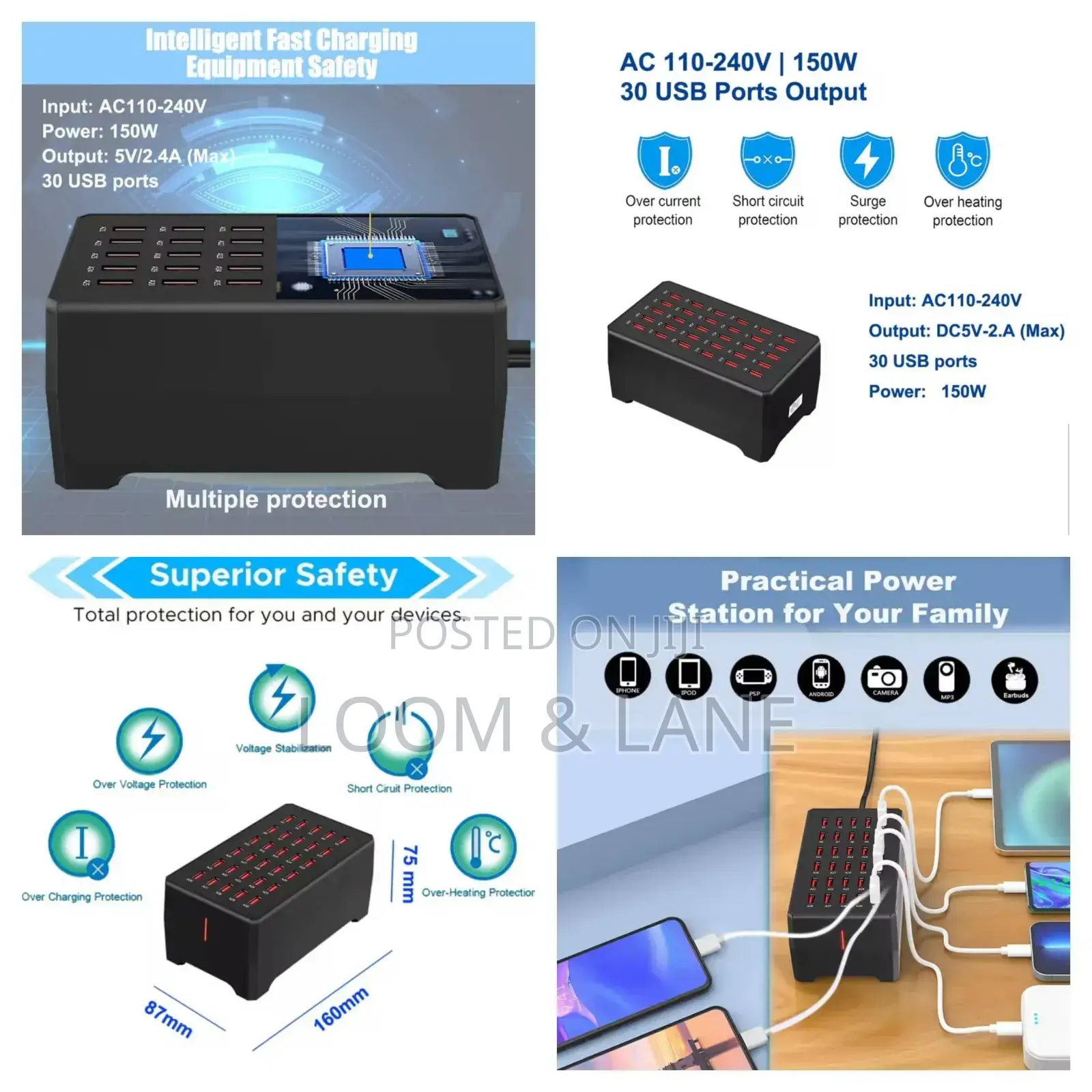 30-Port 150w/30a Multiple Usb Charging Station-New