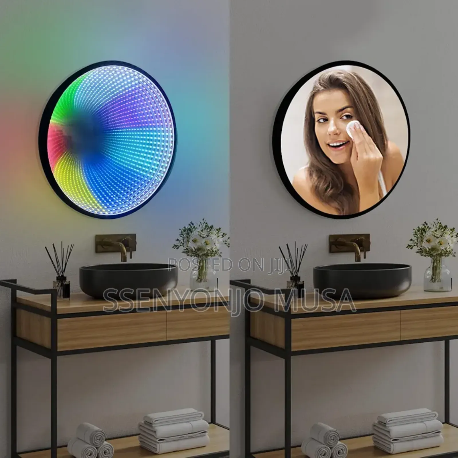 6.5" Round Infinity Mirror Light -Black, Wall Mounted, Color