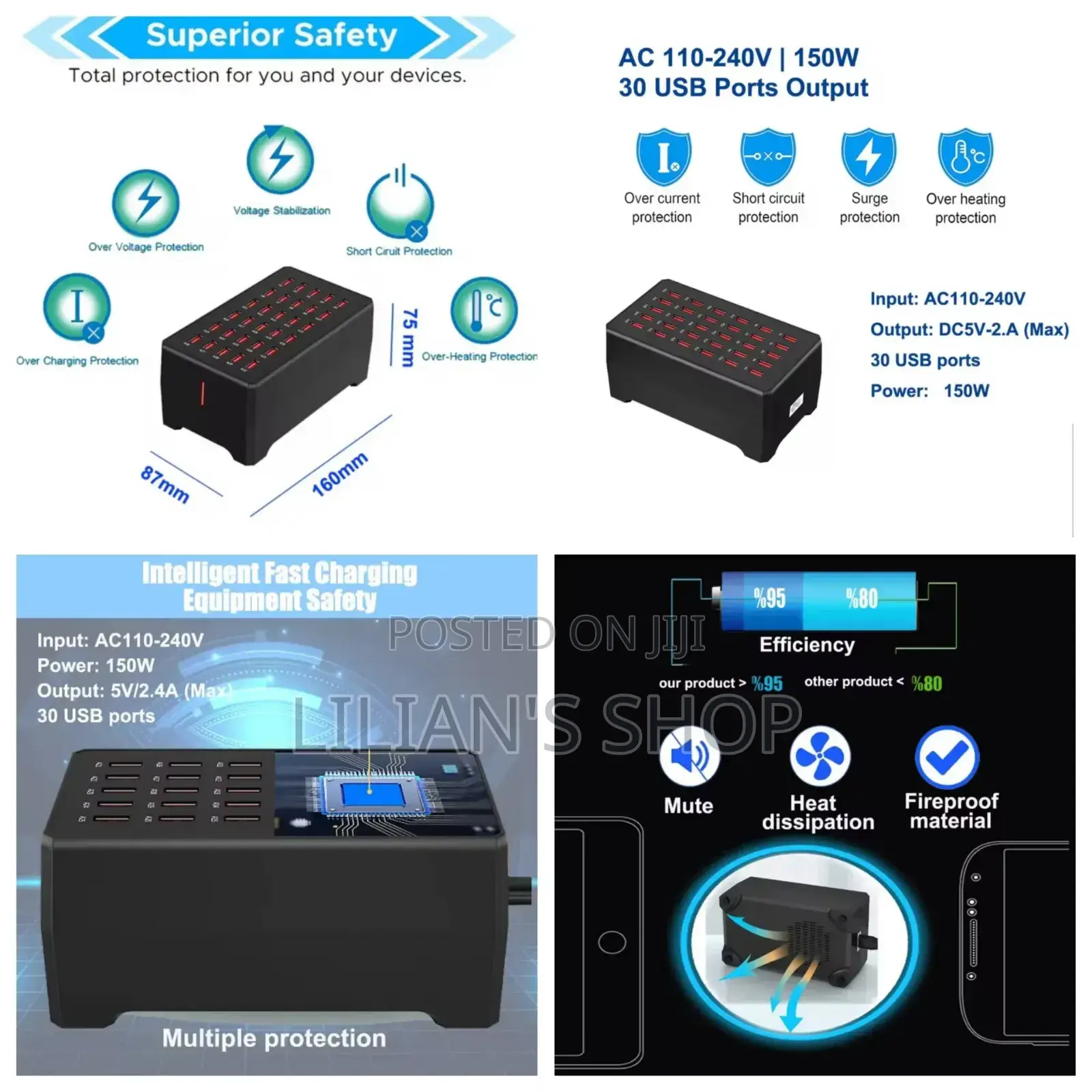 30-Port 150w/30a Multiple Usb Charging Station