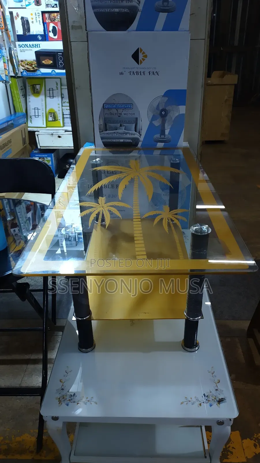 Golden 2-Step Center Table - 90x60x45cm, Glass and Aluminum-