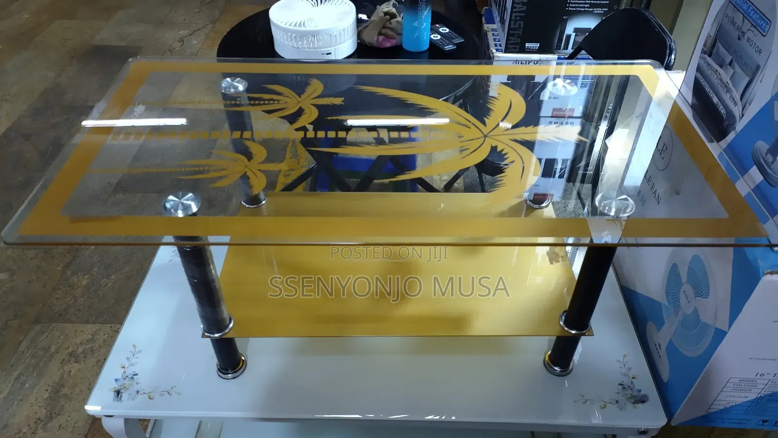 Golden 2-Step Center Table - 90x60x45cm, Glass and Aluminum-