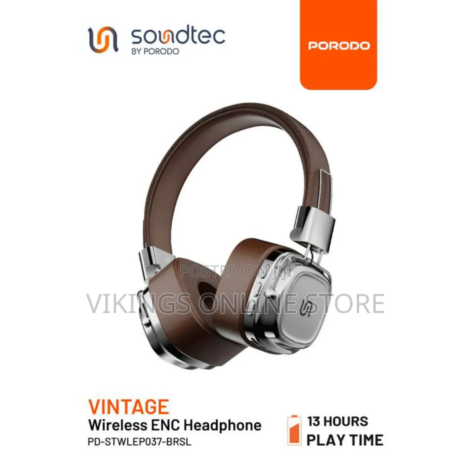 Porodo Soundtec Vintage Wireless Enc Headphones - Brown