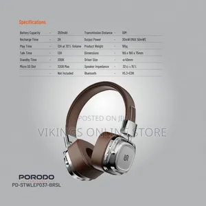 Porodo Soundtec Vintage Wireless Enc Headphones - Brown