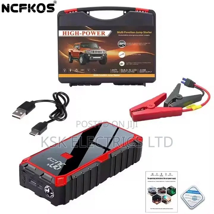 Car Jump Starter With Flashlight Pack Safety Cable Charging