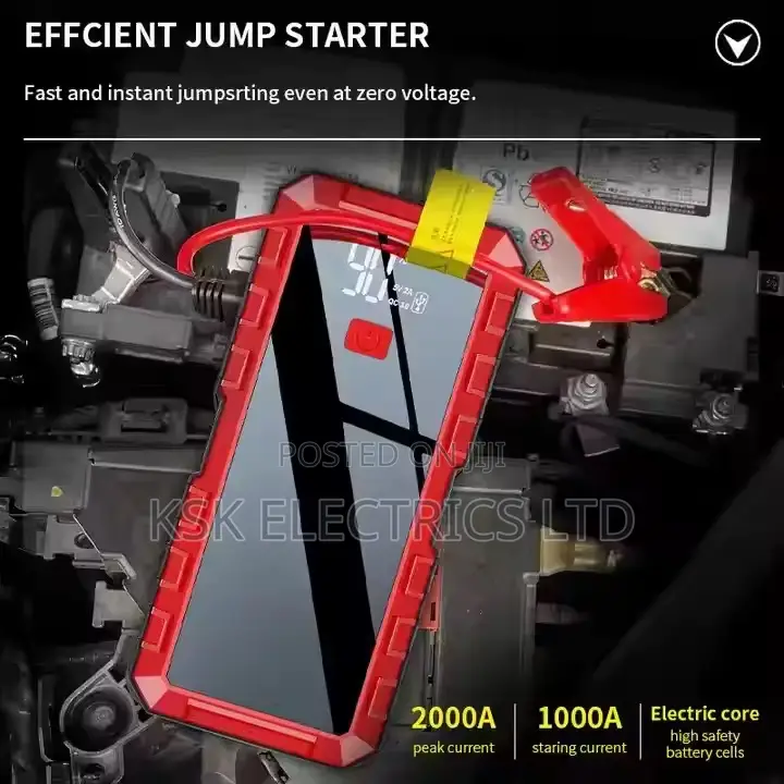 Car Jump Starter With Flashlight Pack Safety Cable Charging