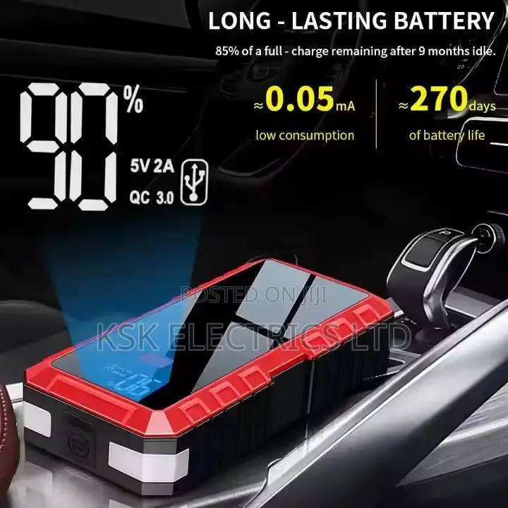 Car Jump Starter With Flashlight Pack Safety Cable Charging