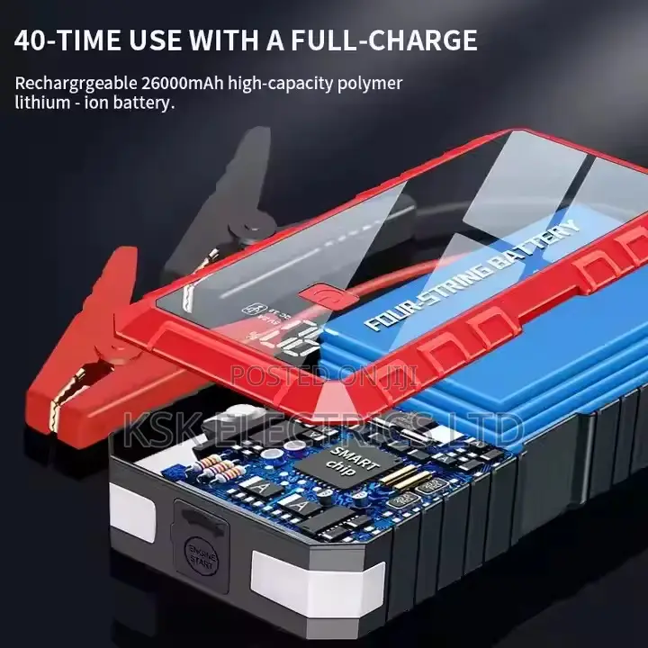 Car Jump Starter With Flashlight Pack Safety Cable Charging