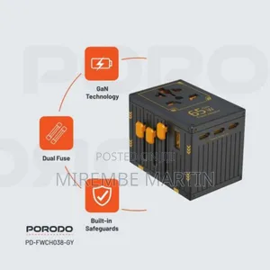 Porodo Gan 5-Port Travel Block Universal Charger,(Black)