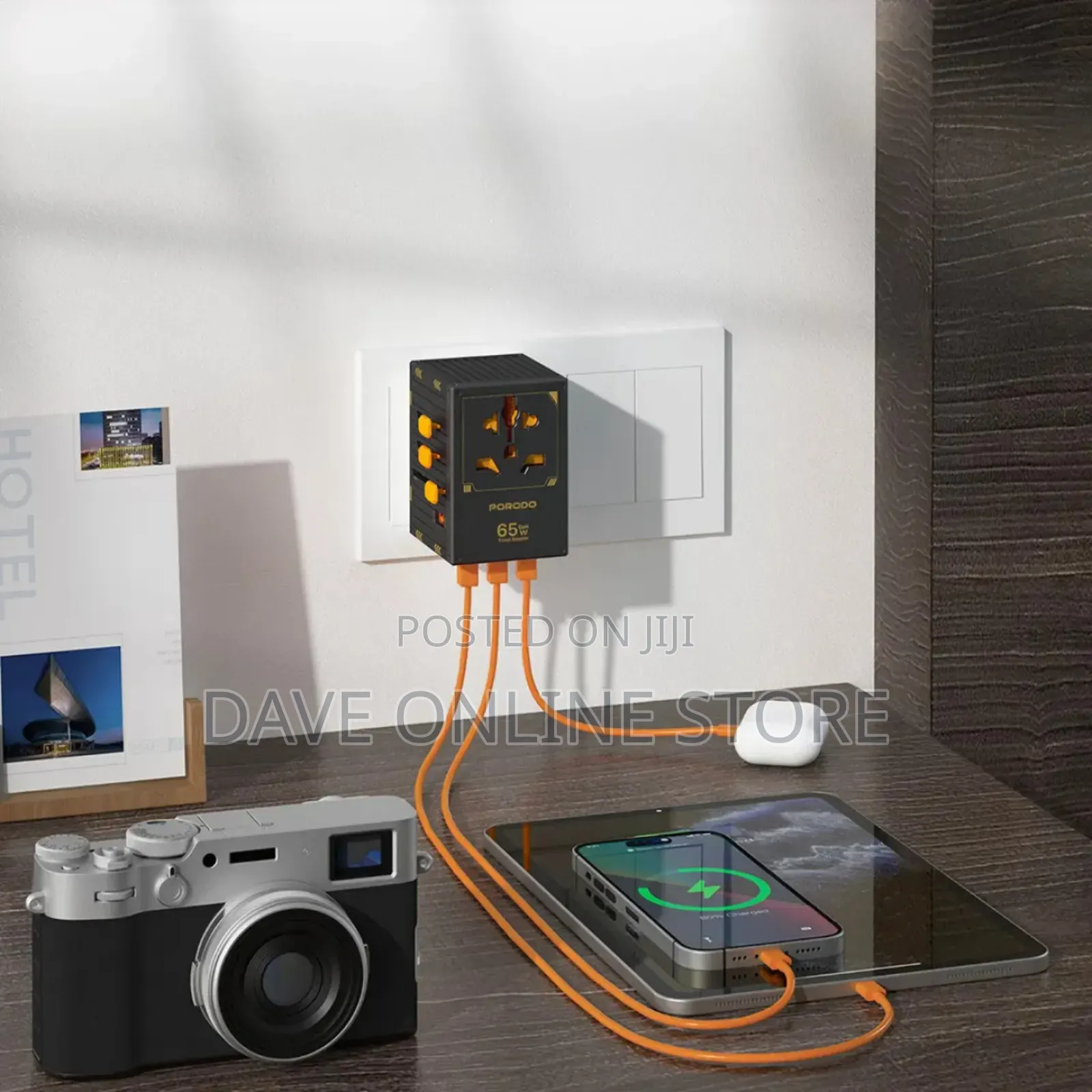 Porodo Travel Universal Charger, Dual Fuse, Pd 65w, 4 Usb-C,