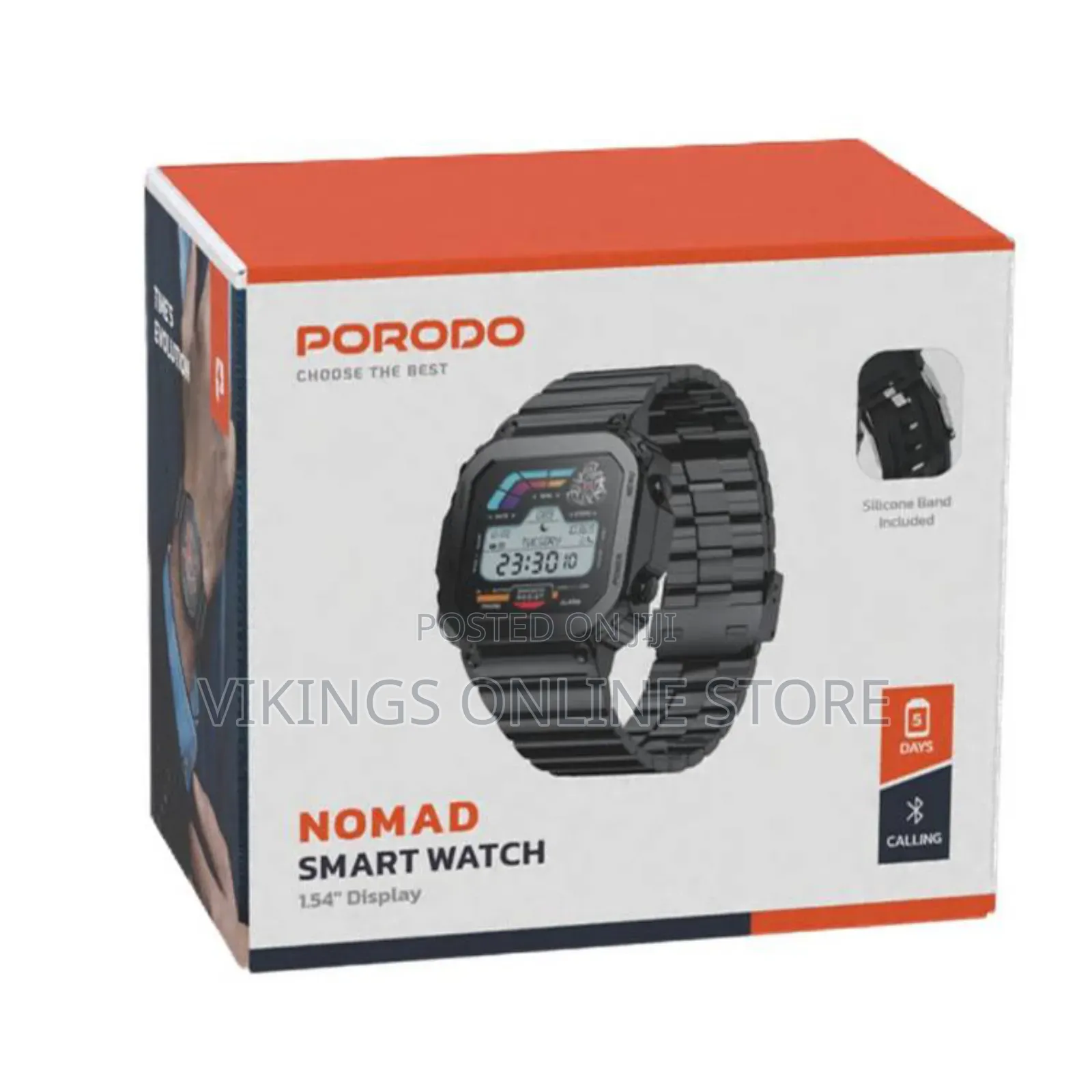 Porodo Nomad Smart Watch, 1.54" Screen, 290mah - Black
