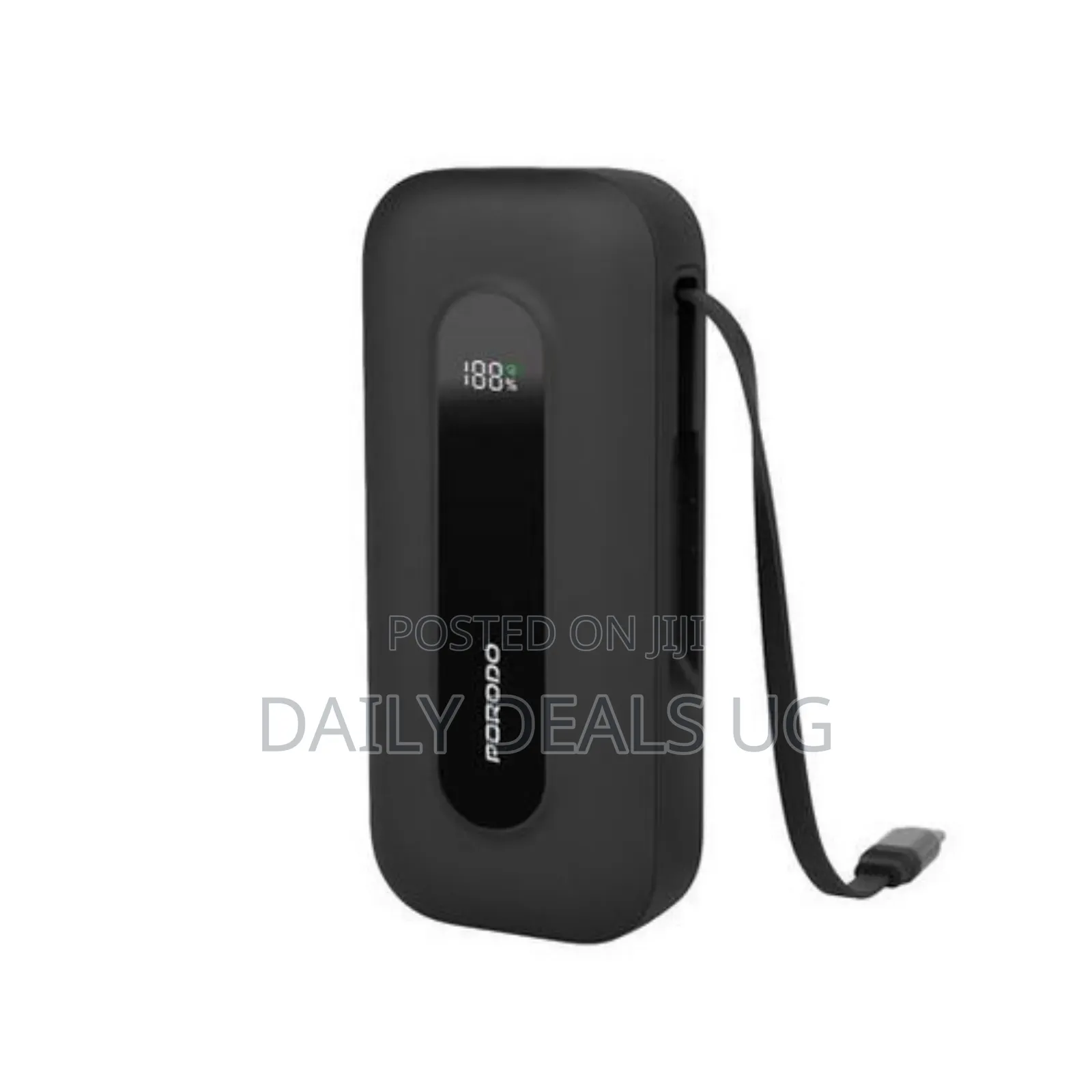 Porodo 10000mah Power Bank 58cm Retractable Type-C Black