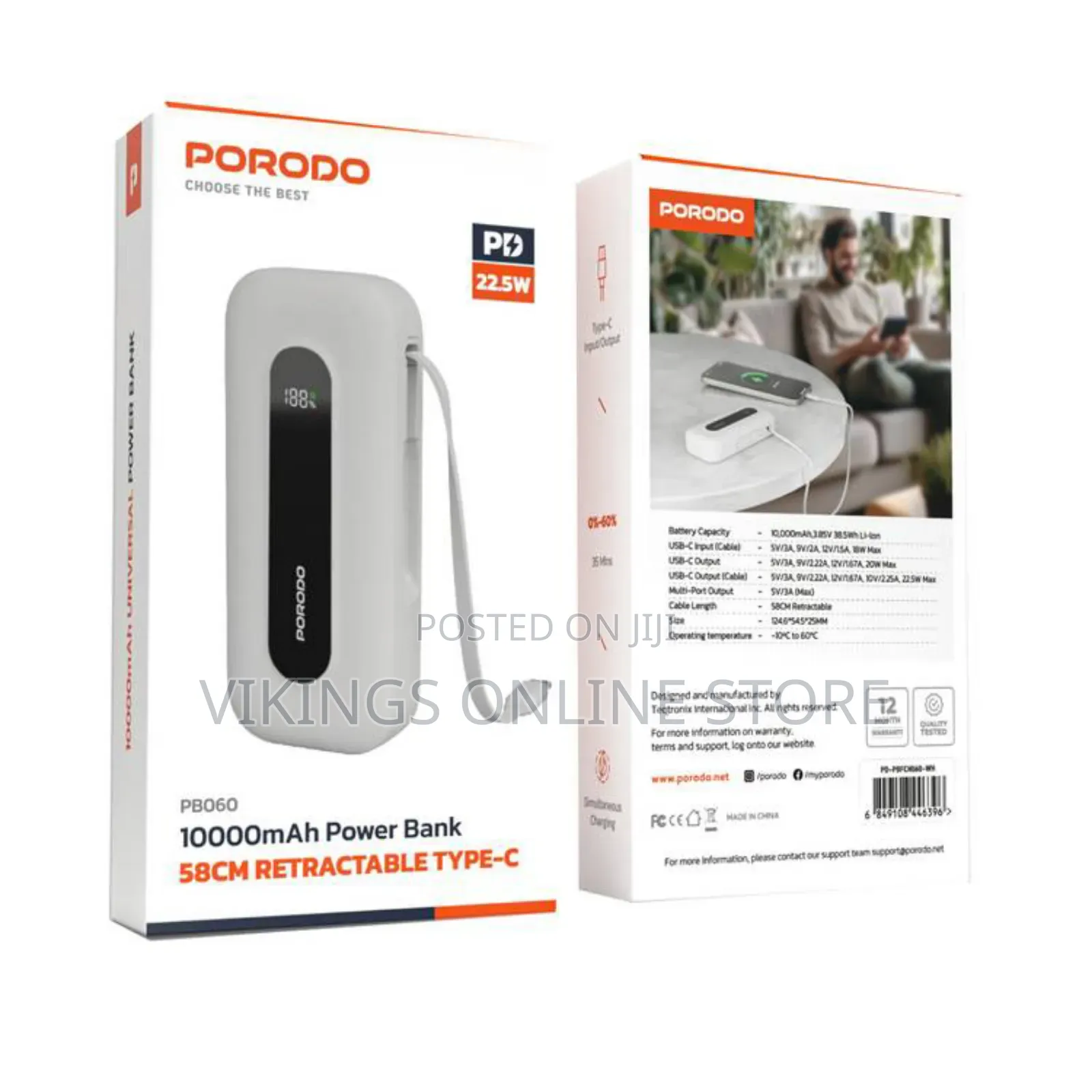Porodo 10000mah Power Bank With Type-C Port 