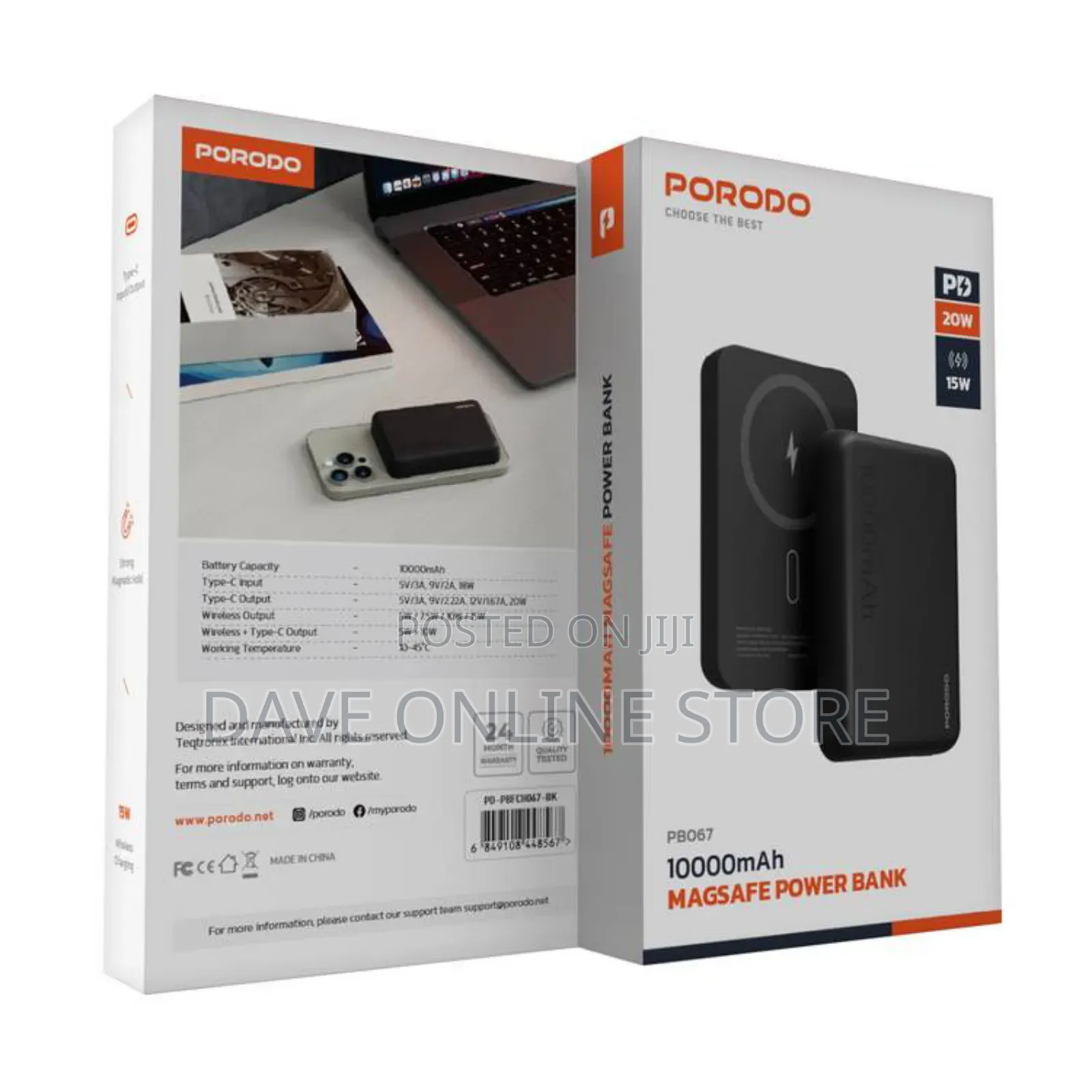 Porodo 10000mah Magsafe Power Bank, Fast Charge,