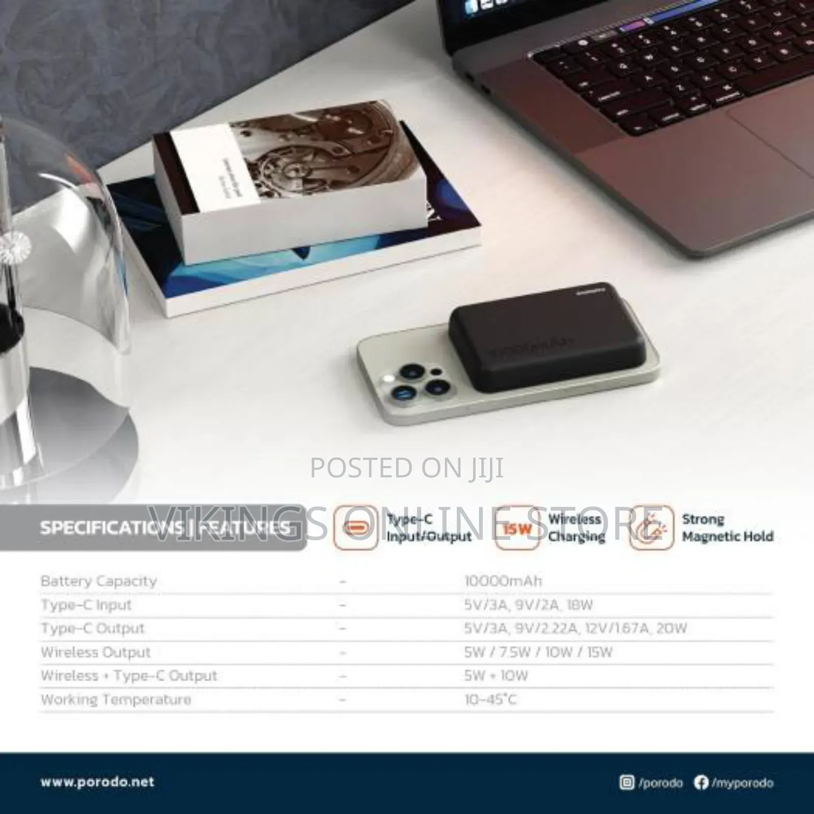 Porodo 10000mah Power Bank, Compatible With Magsafe
